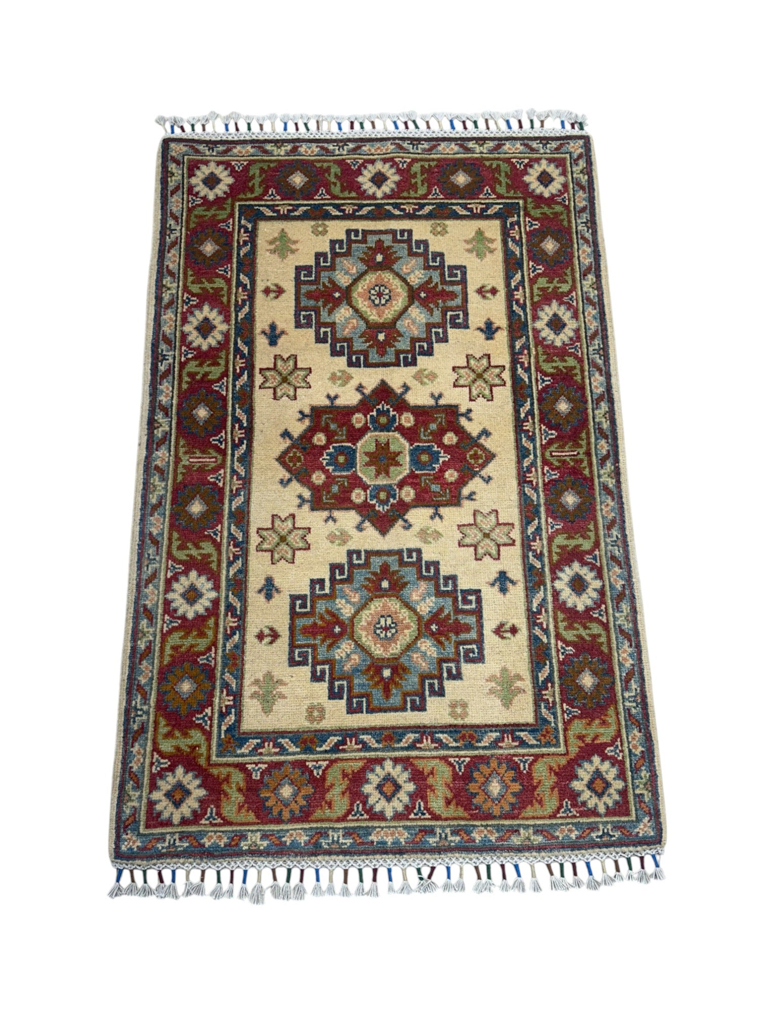 Hand-Knotted Afghani Kazak Wool Rug – 2’8″ x 4’2″