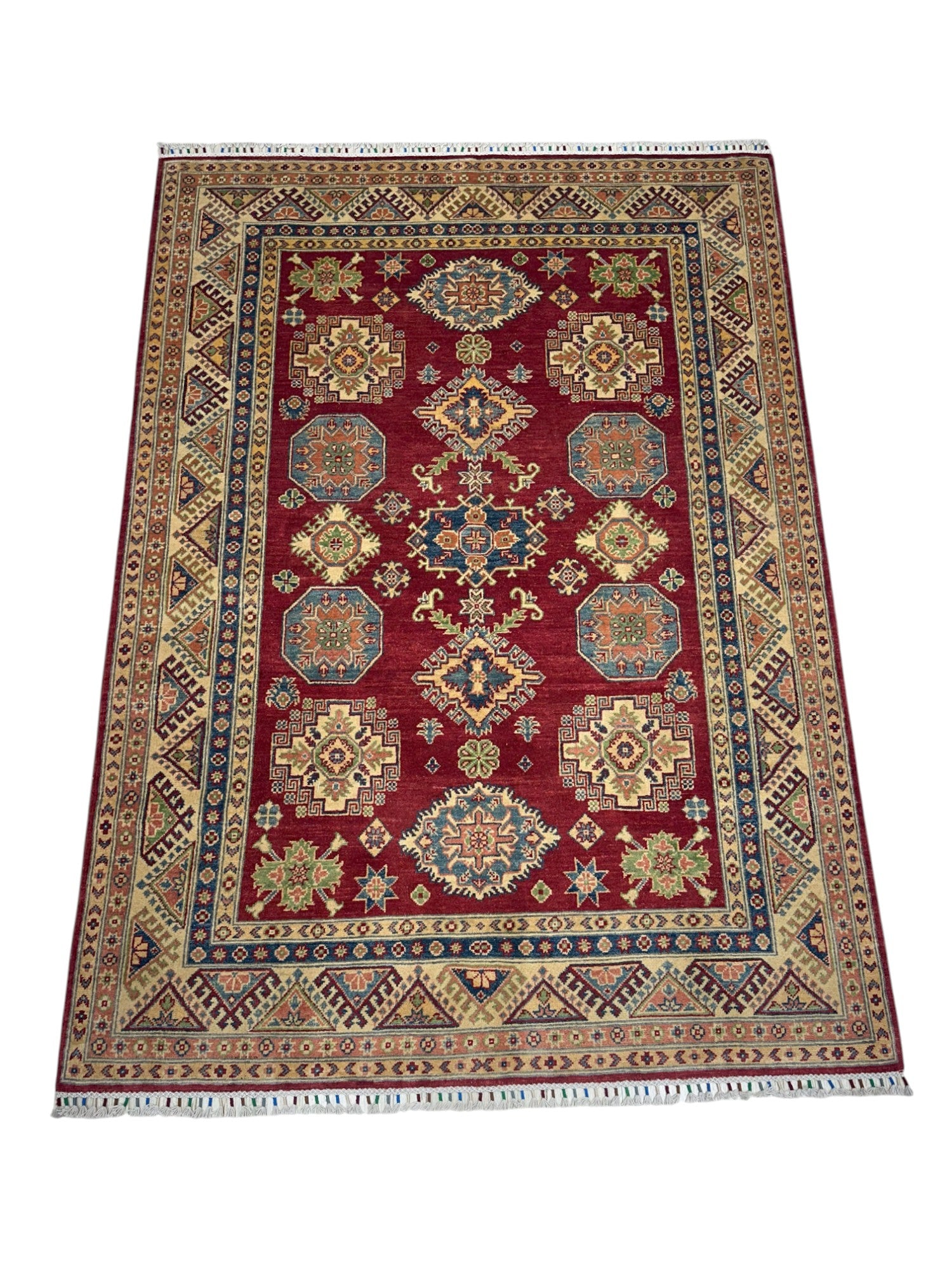 Hand-Knotted Afghani Kazak Wool Rug – 5’7″ x 7’9″