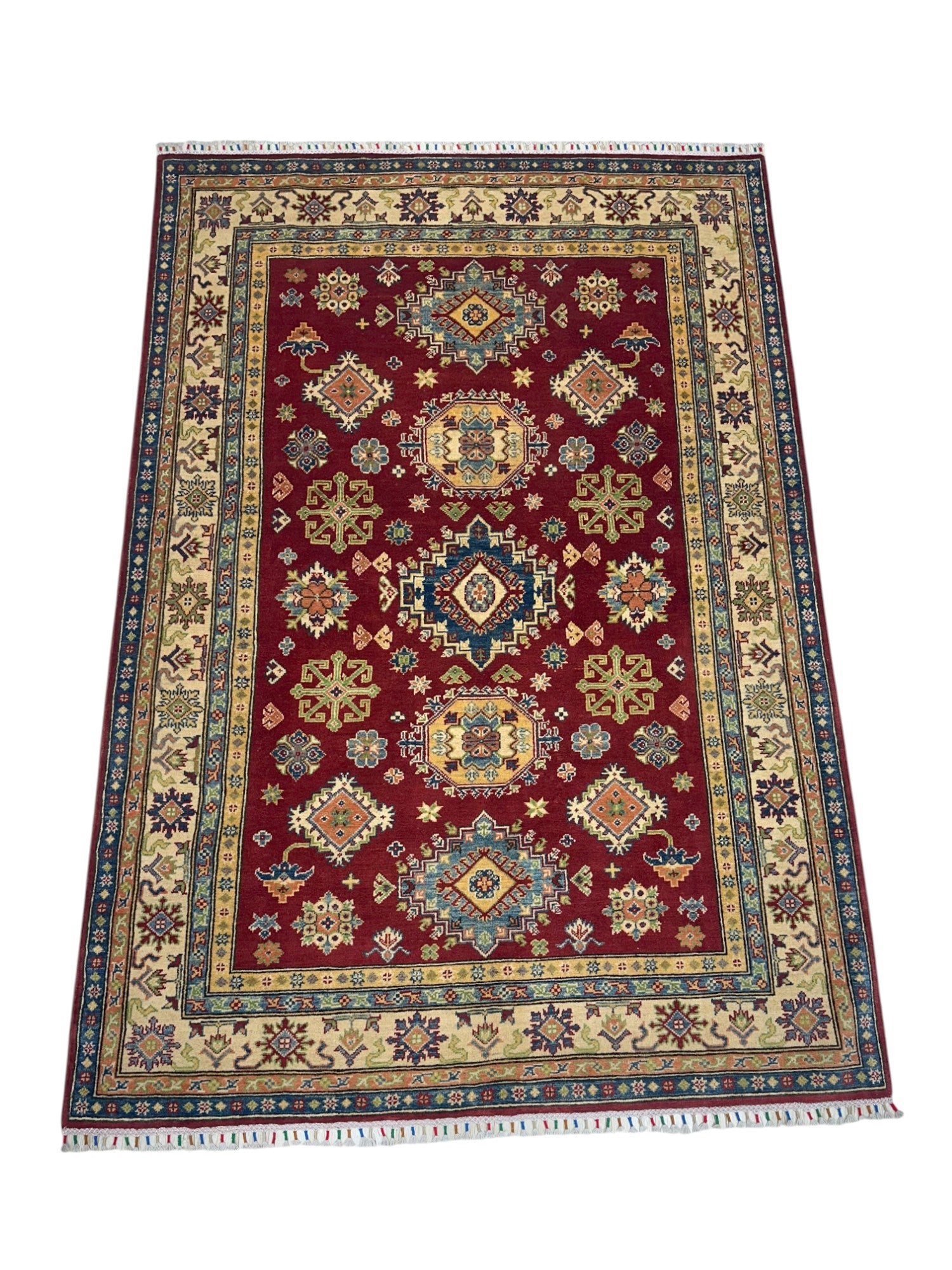 Hand-Knotted Afghani Kazak Wool Rug – 5’5″ x 8’0″