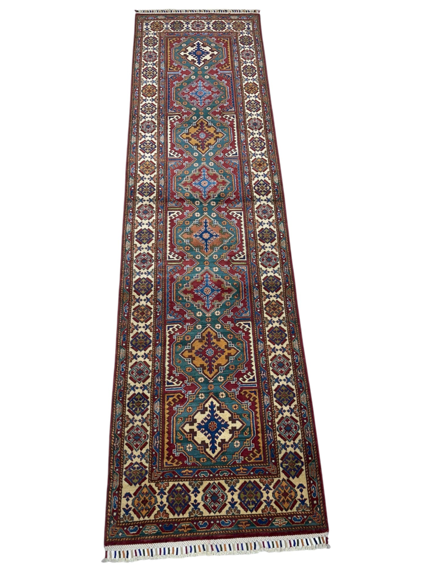 Hand-Knotted Afghani Chobi Super Kazak Wool Rug – 2’11″ x 10’6″