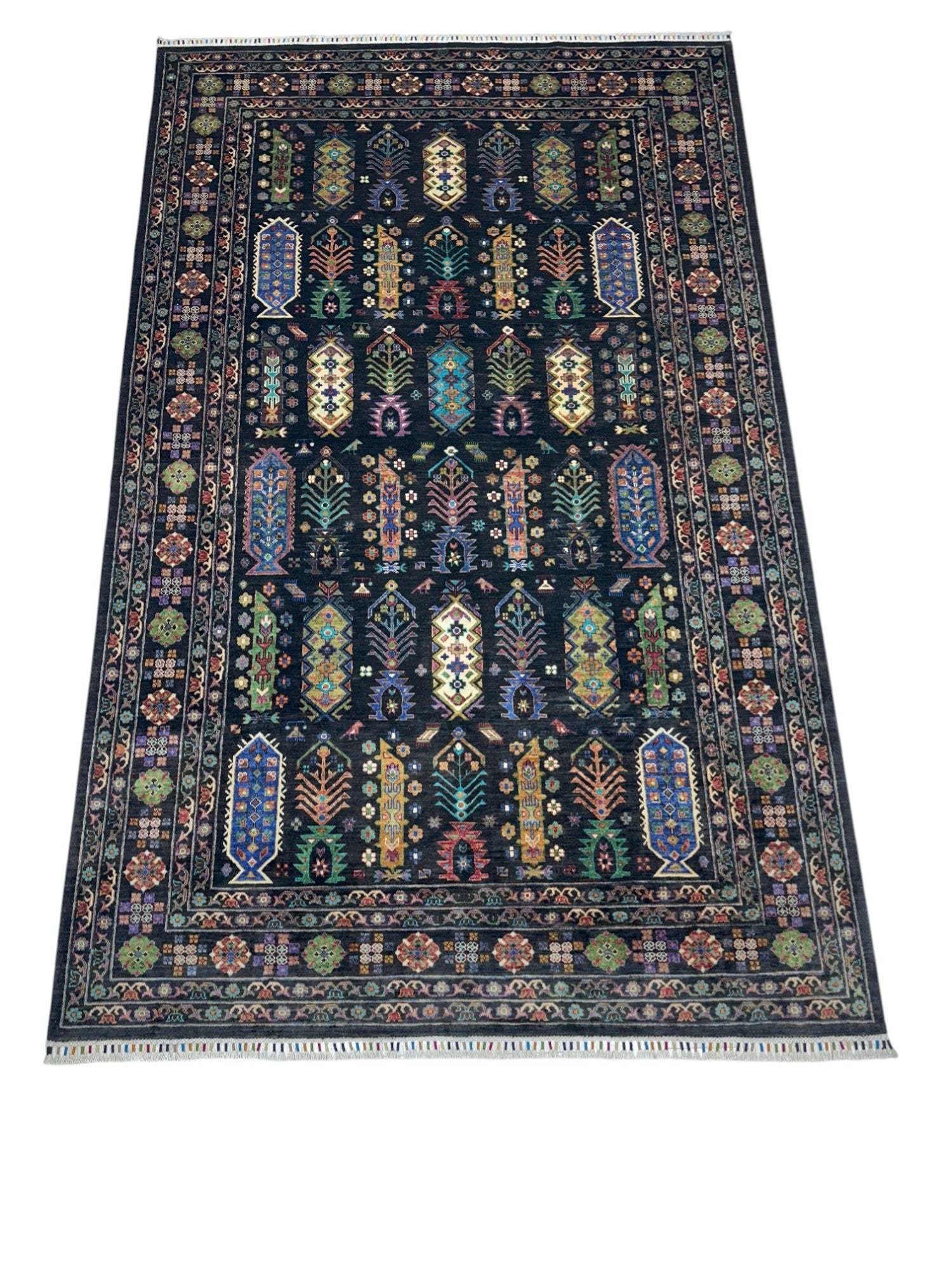 Hand-Knotted Afghani Chobi Super Kazak Wool Rug – 6’8″ x 10’6″