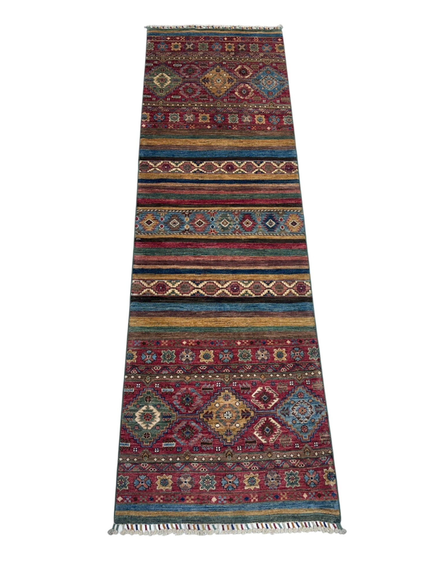 Hand-Knotted Afghani Chobi Khorjeen Wool Rug – 2’9″ x 8’8″