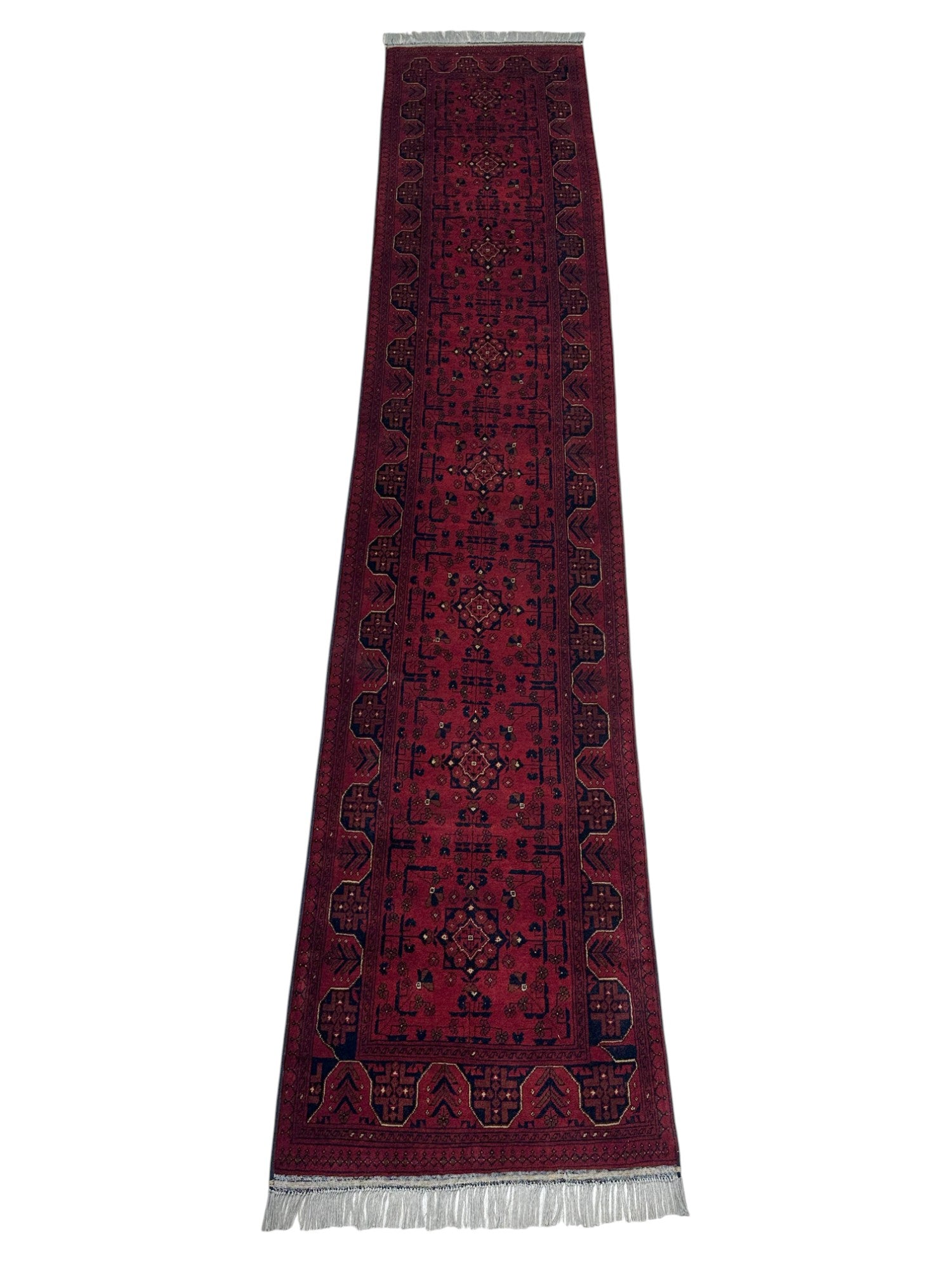 Hand-Knotted Afghani Bukharai Wool Rug – 2’6″ x 12’8″