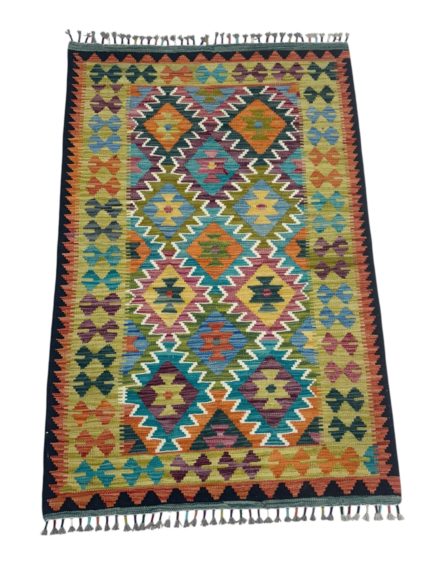 Hand-Woven Afghani Kilim Wool Rug 3'6" x 5'2"