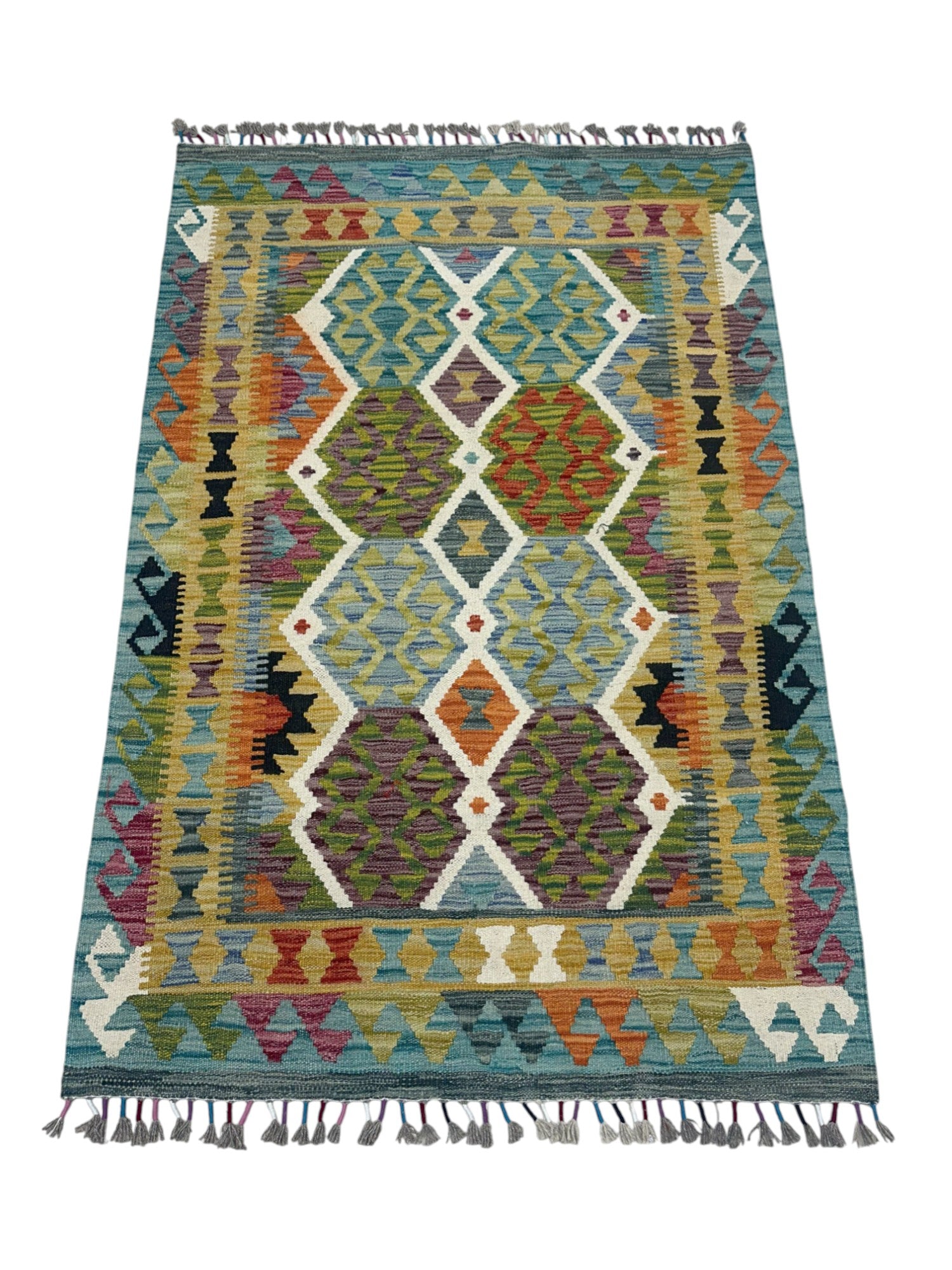 Hand-Woven Afghani Kilim Wool Rug 3'6" x 5'1"