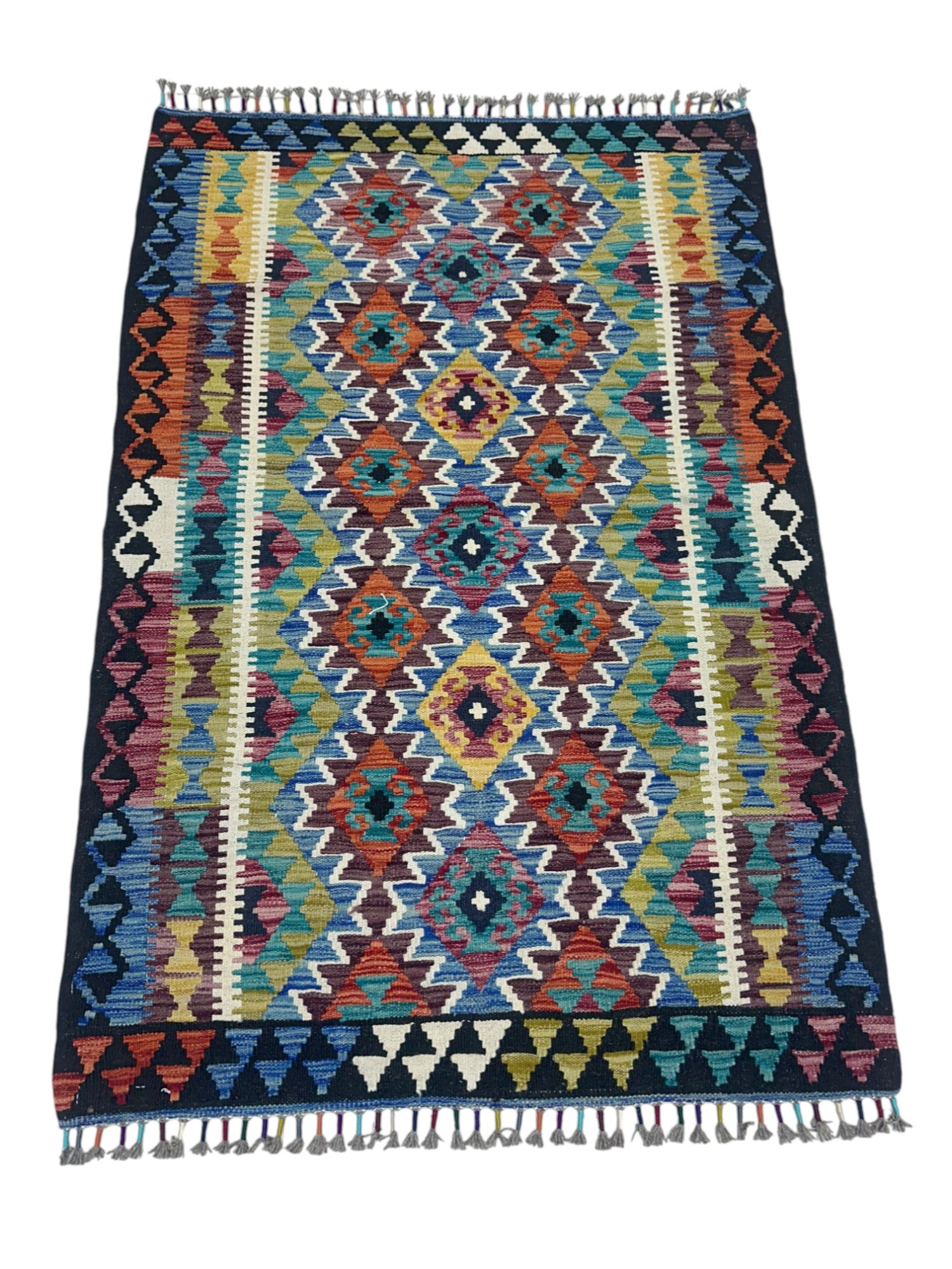 Hand-Woven Afghani Kilim Wool Rug 3'5" x 5'2"
