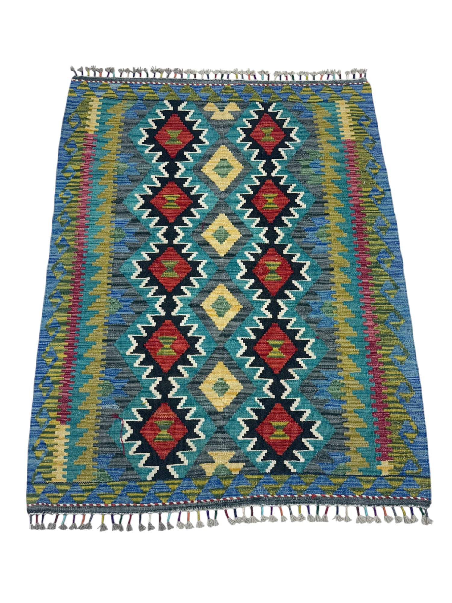 Hand-Woven Afghani Kilim Wool Rug 3'5" x 4'10"