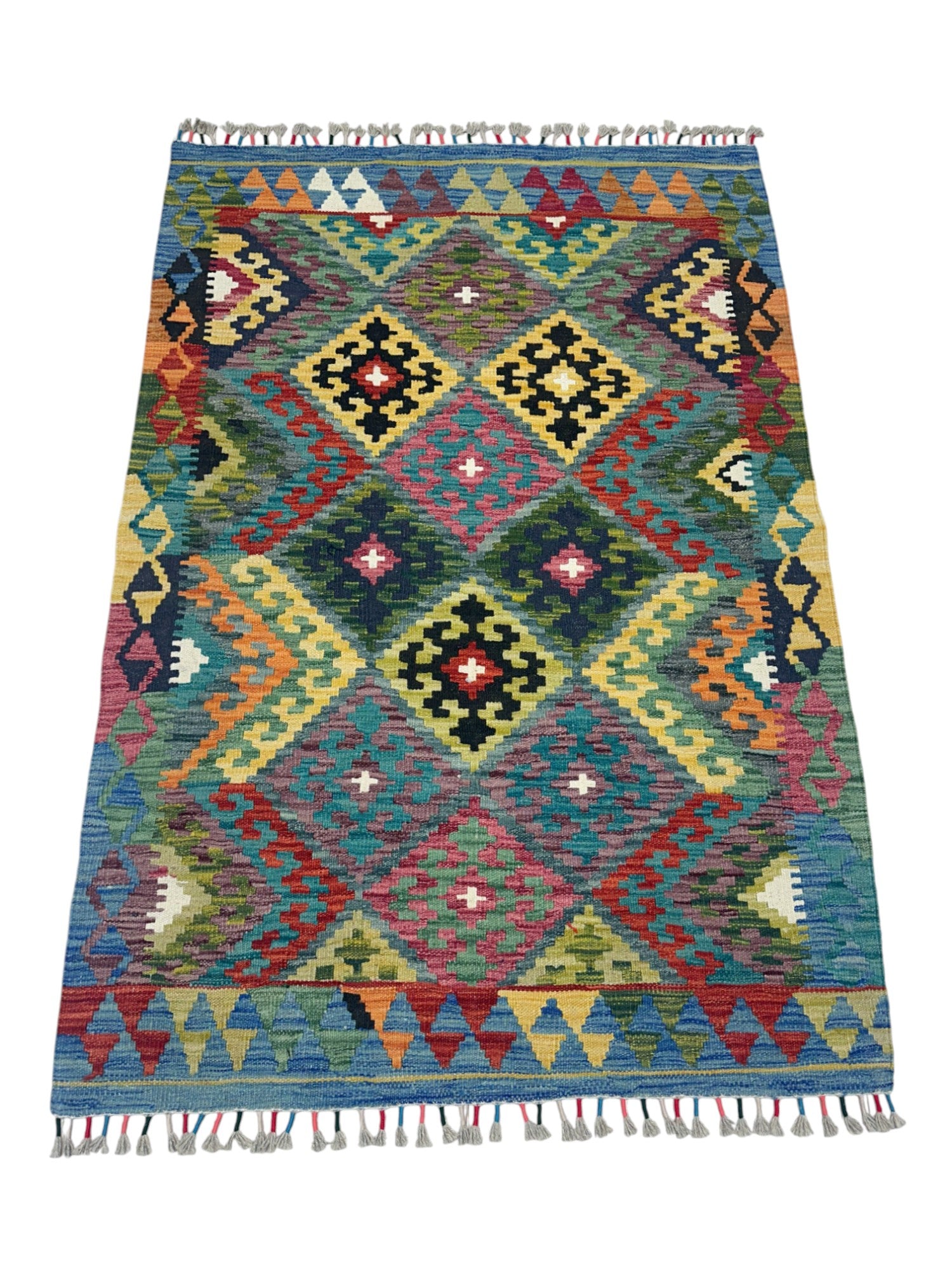 Hand-Woven Afghani Kilim Wool Rug 3'5" x 4'11"