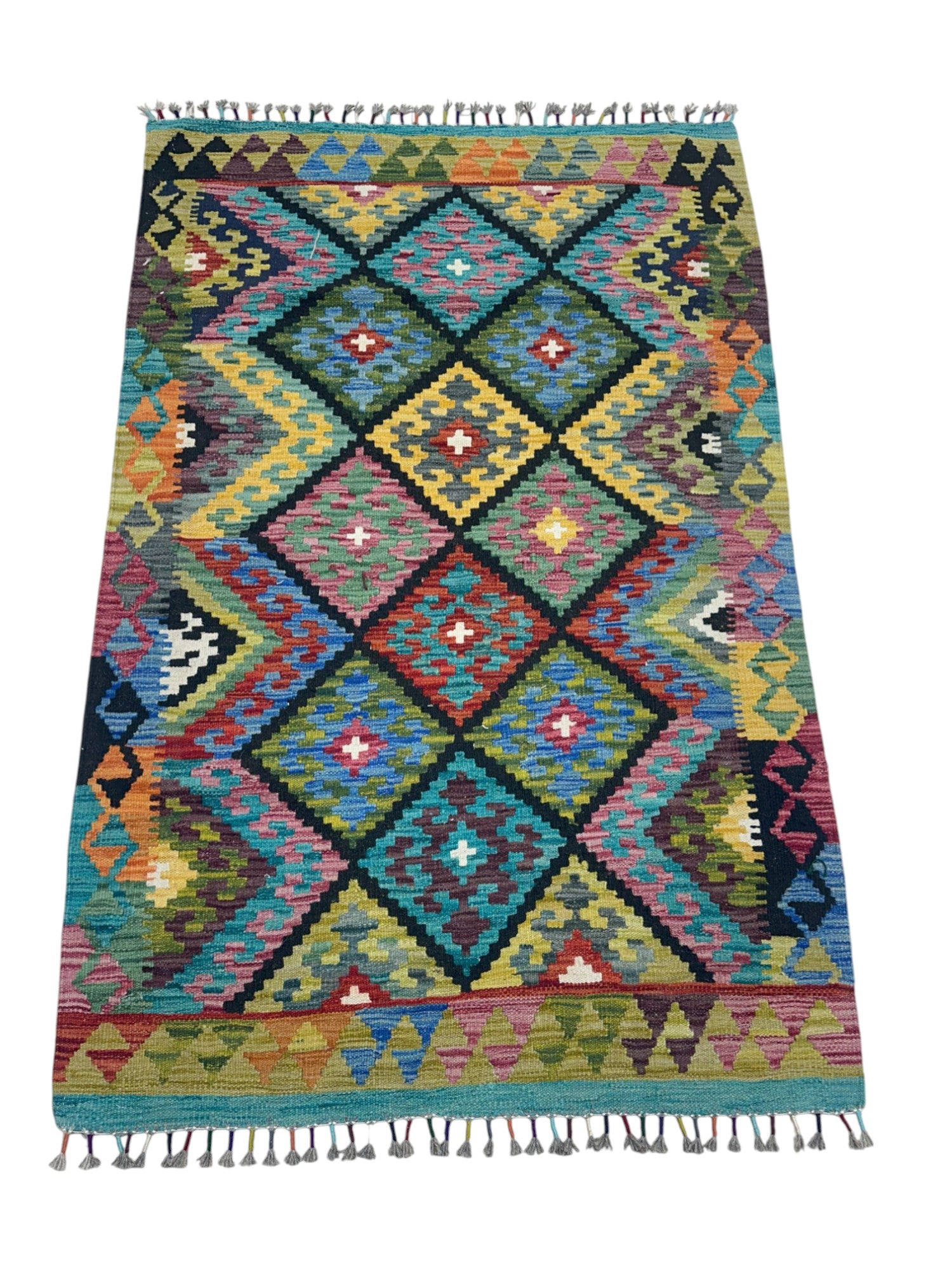 Hand-Woven Afghani Kilim Wool Rug 3'5" x 4'11"