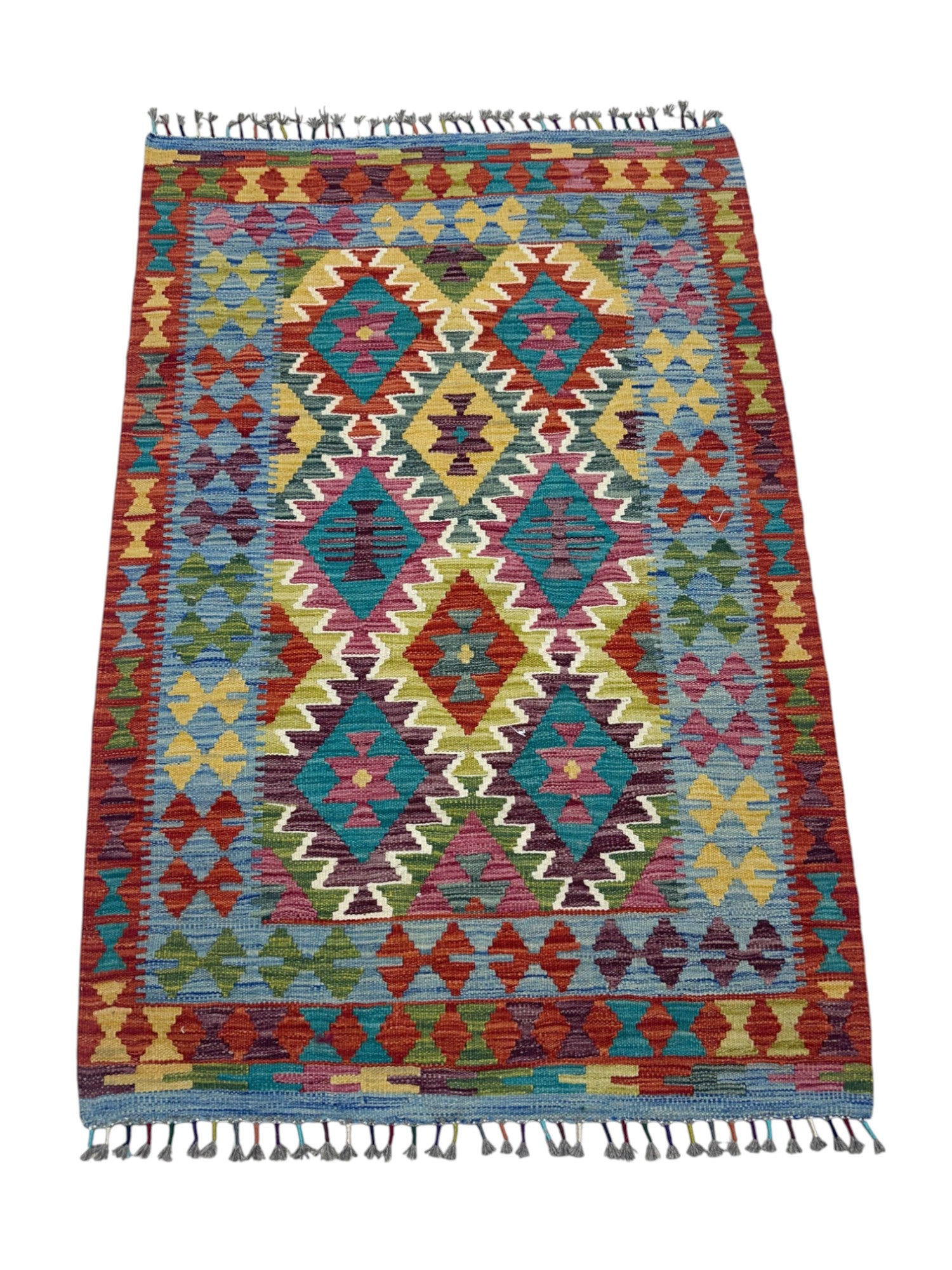 Hand-Woven Afghani Kilim Wool Rug 3'3" x 4'11"