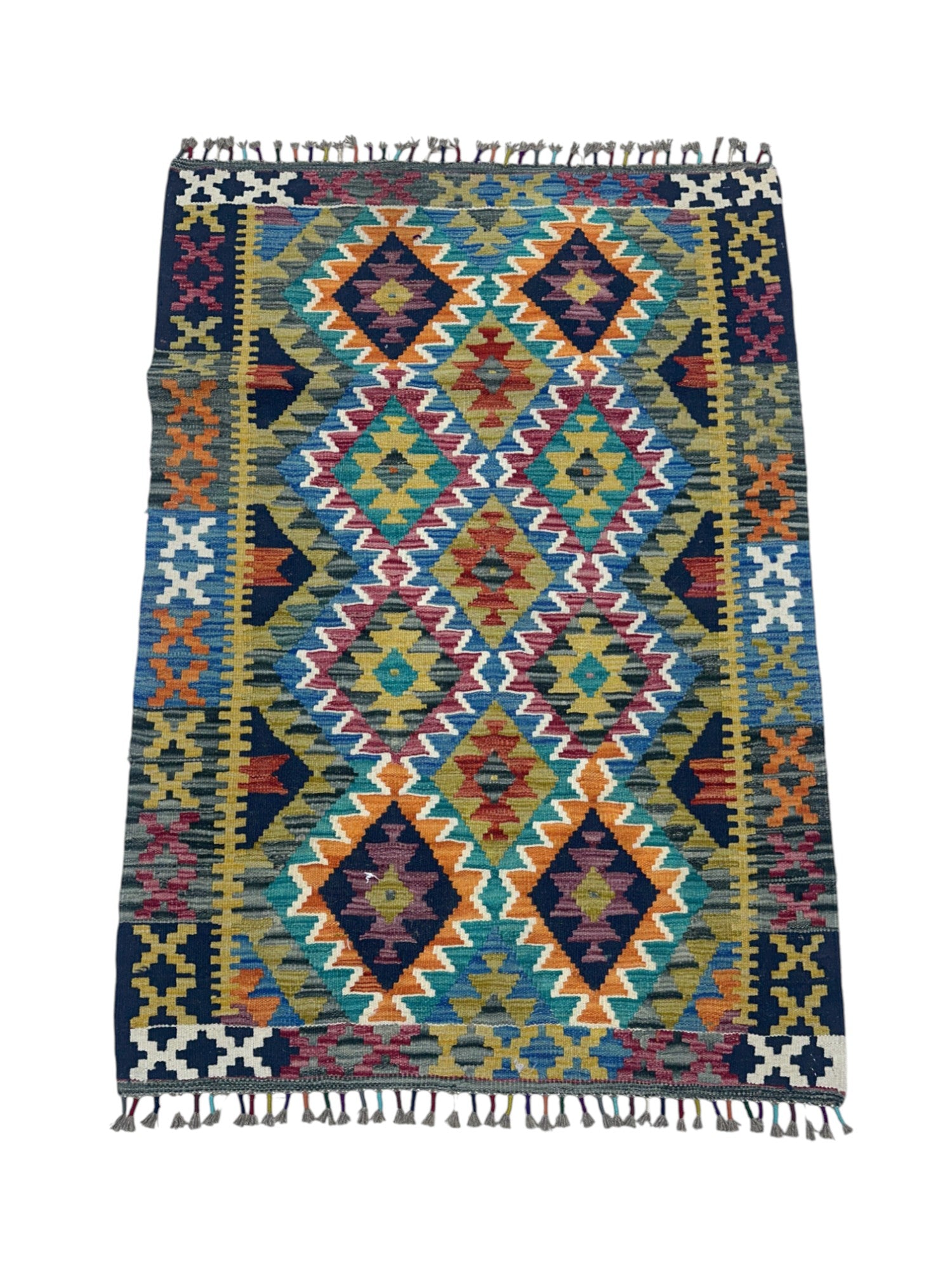 Hand-Woven Afghani Kilim Wool Rug 5'1" x 6'7"