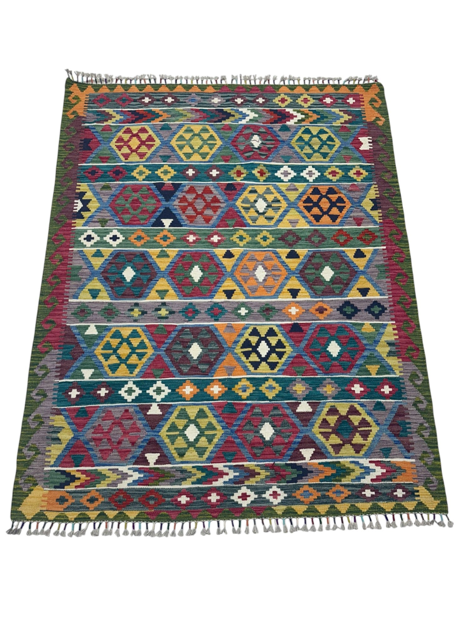 Hand-Woven Afghani Kilim Wool Rug 5’2” x 6’8”