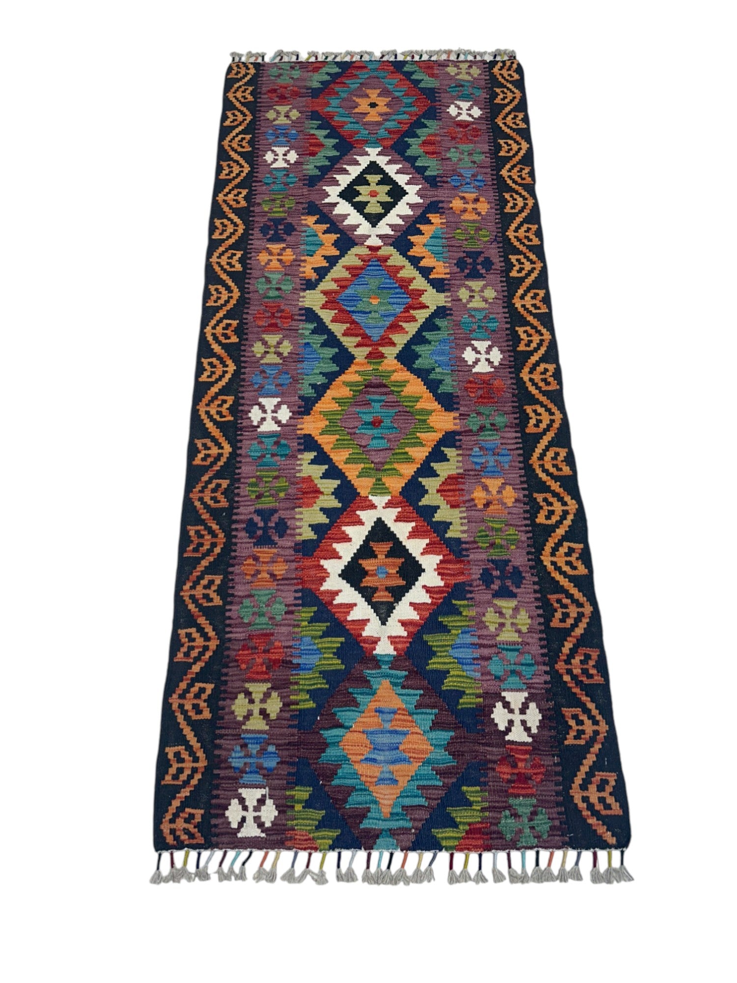 Hand-Woven Afghani Kilim Wool Rug 2'7" x 6'9"