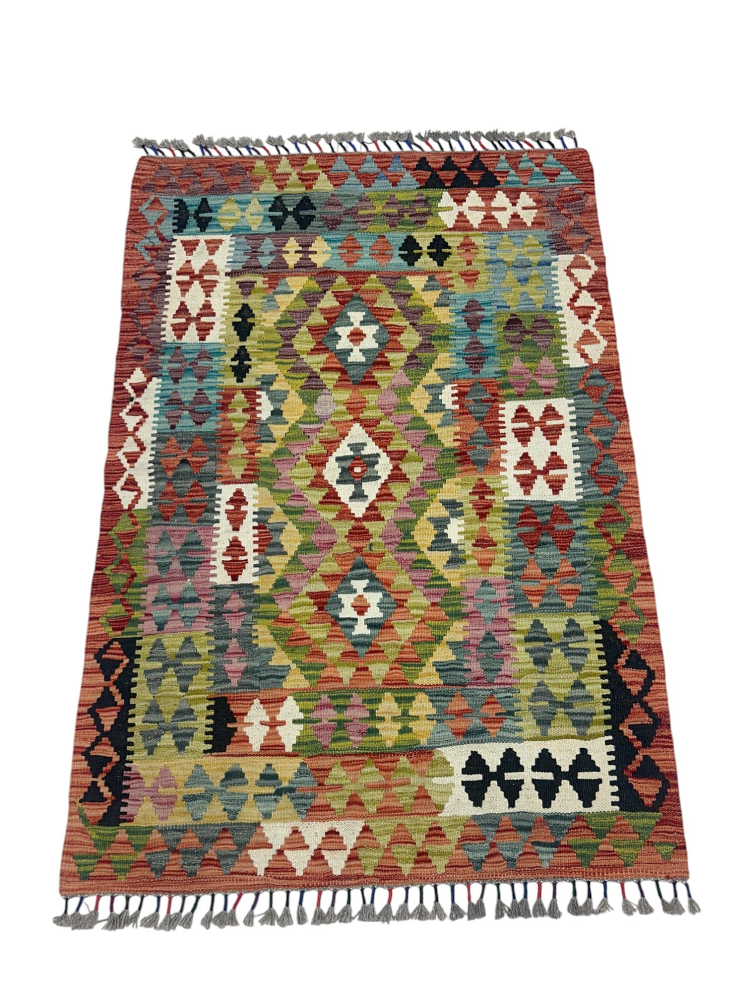 Hand-Woven Afghani Kilim Wool Rug 2'7" x 4'
