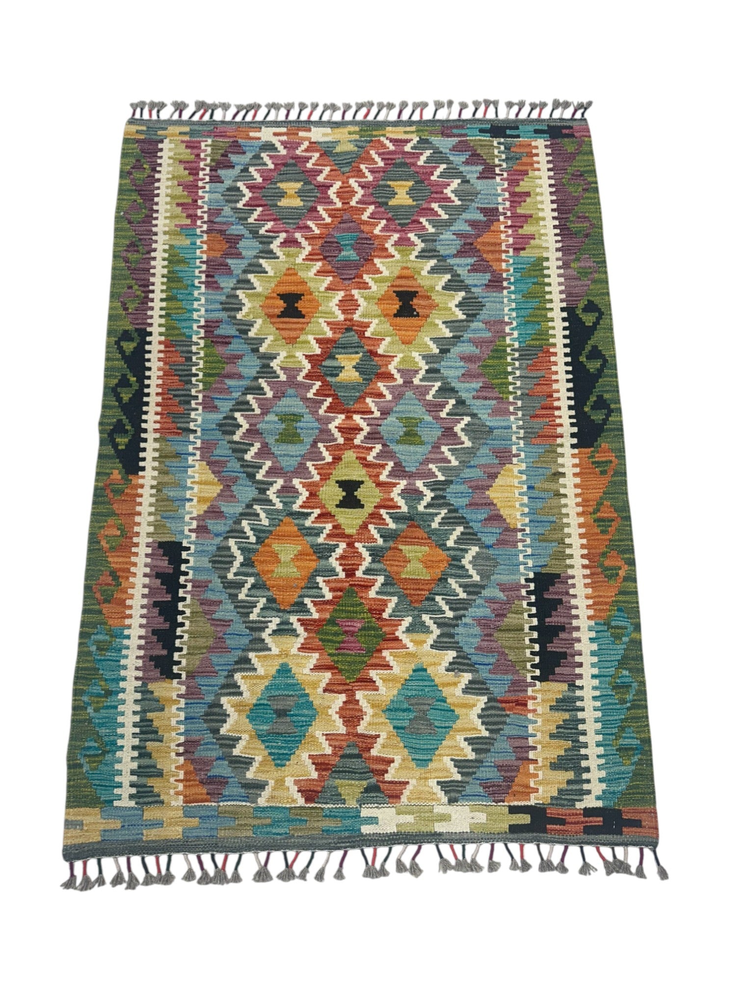 Hand-Woven Afghani Kilim Wool Rug 3'3" x 4'10"