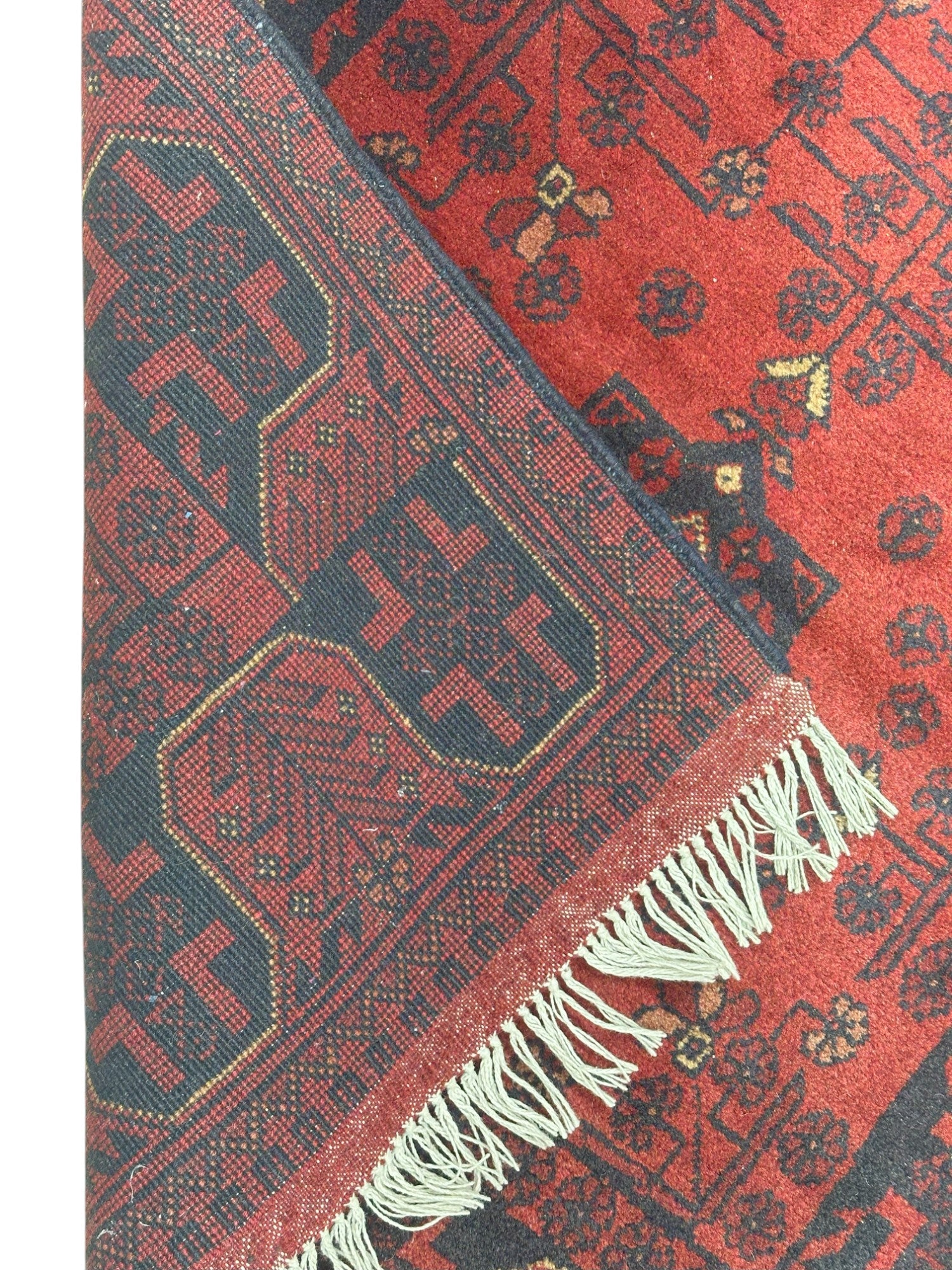 Hand-Knotted Afghani Bukharai Wool Rug Red 2'9" x 6'3"