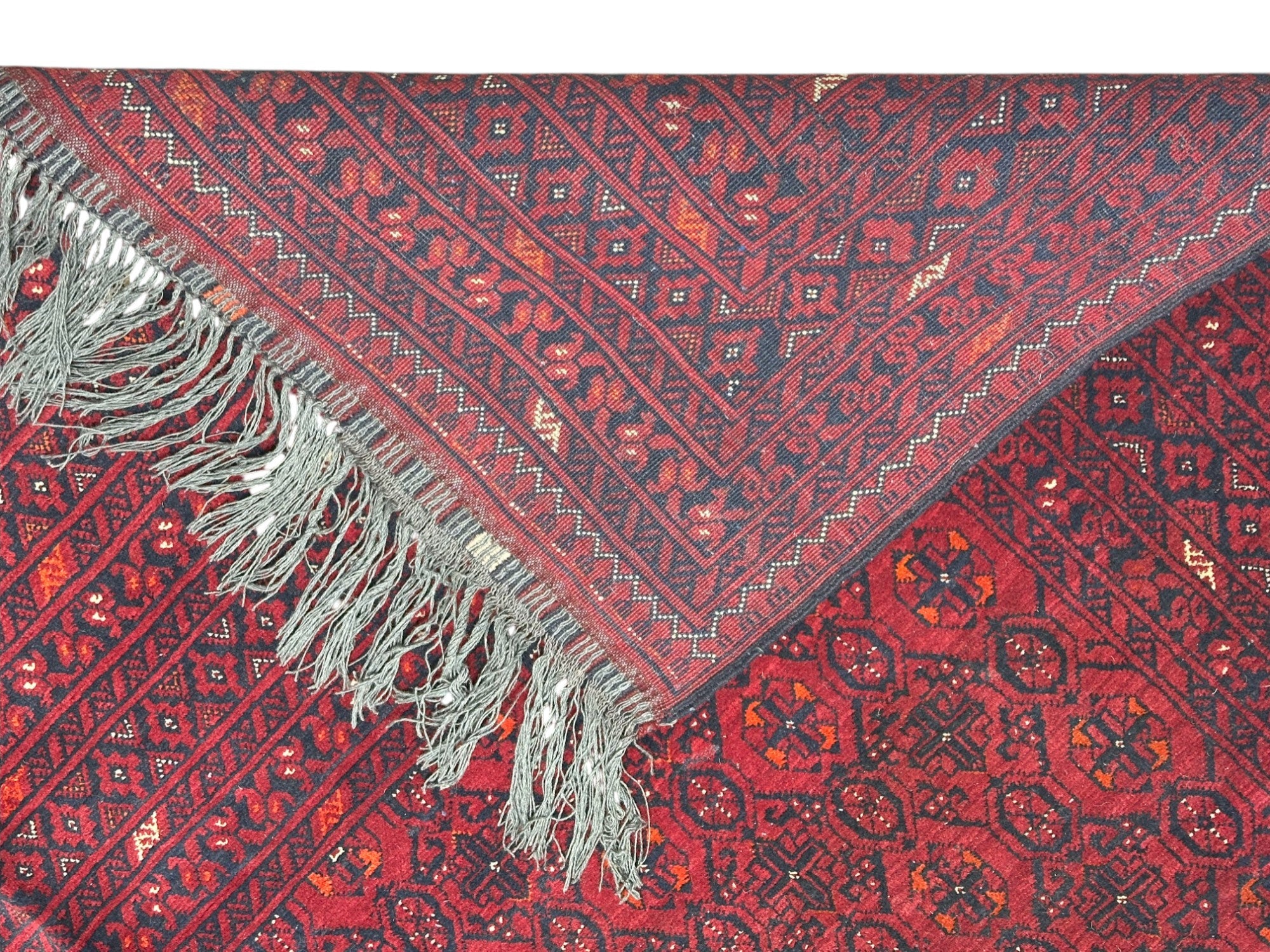 Hand-Knotted Afghani Bashiri Wool Rug Red,Black,Cream 6'7" x 9'3"