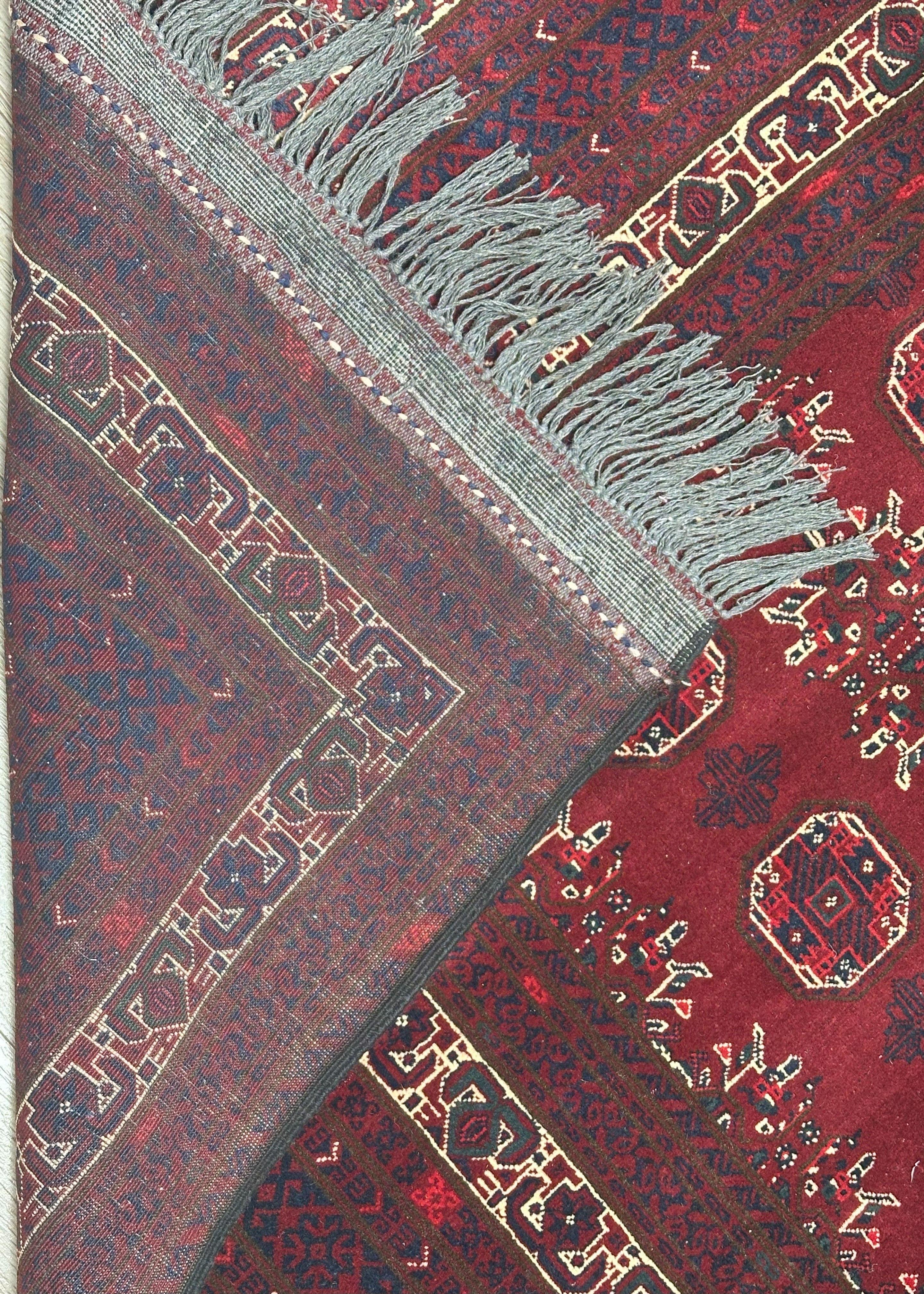 Hand-Knotted Afghani Waziri Wool Rug Red,Blue,Cream 6'5" x 9'7"