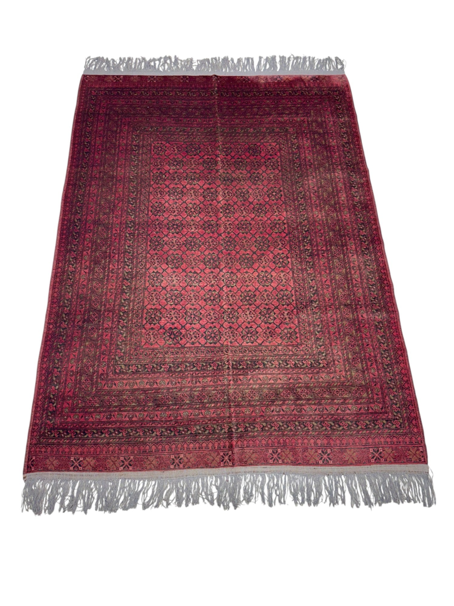 Hand-Knotted Afghani Bashiri Wool Rug Red,Black 6'7" x 9'