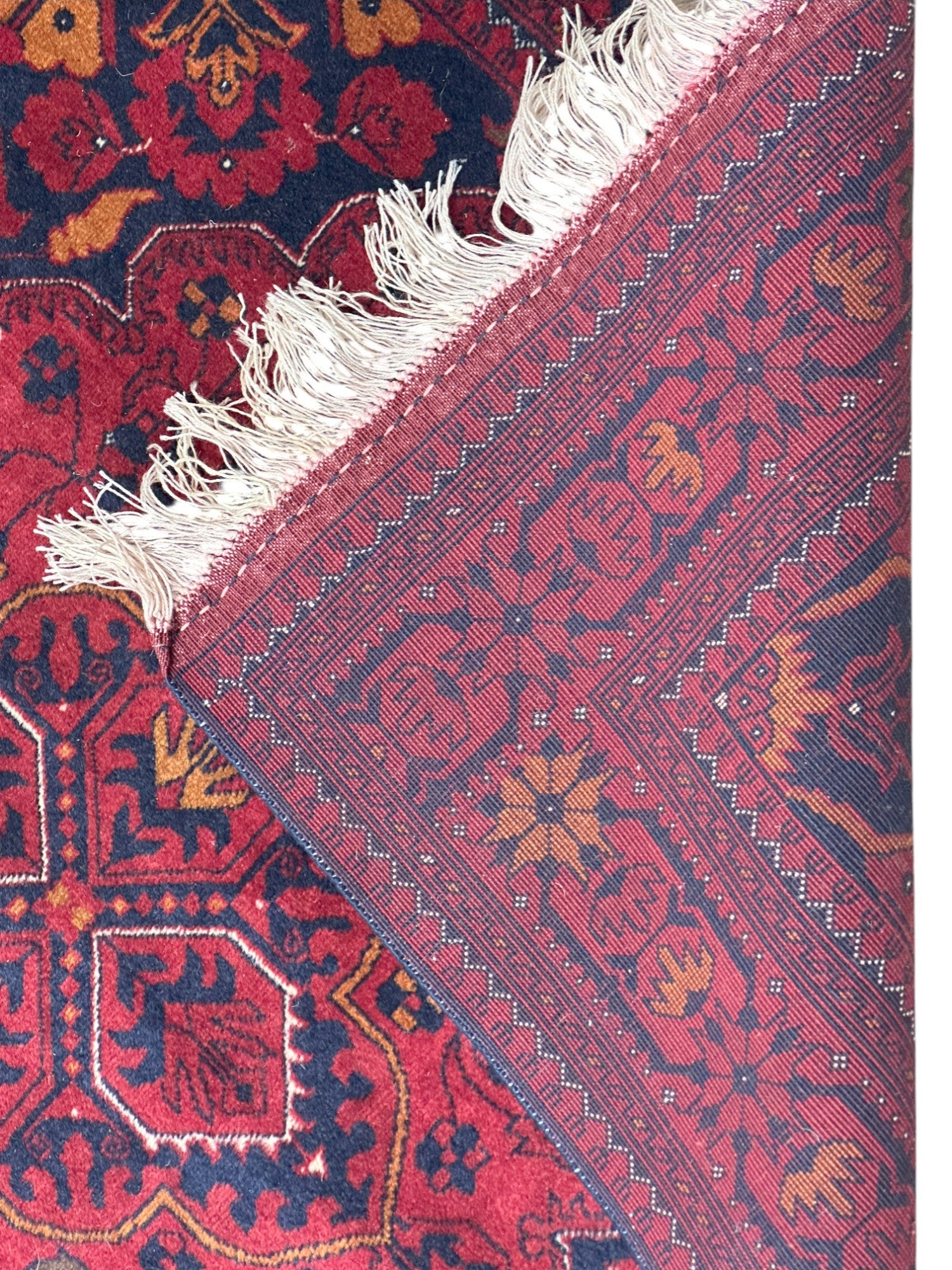 Hand-Knotted Afghani Patnos Beljik Soft Wool Rug Red, gold & Balck 5'1" x 6'3"
