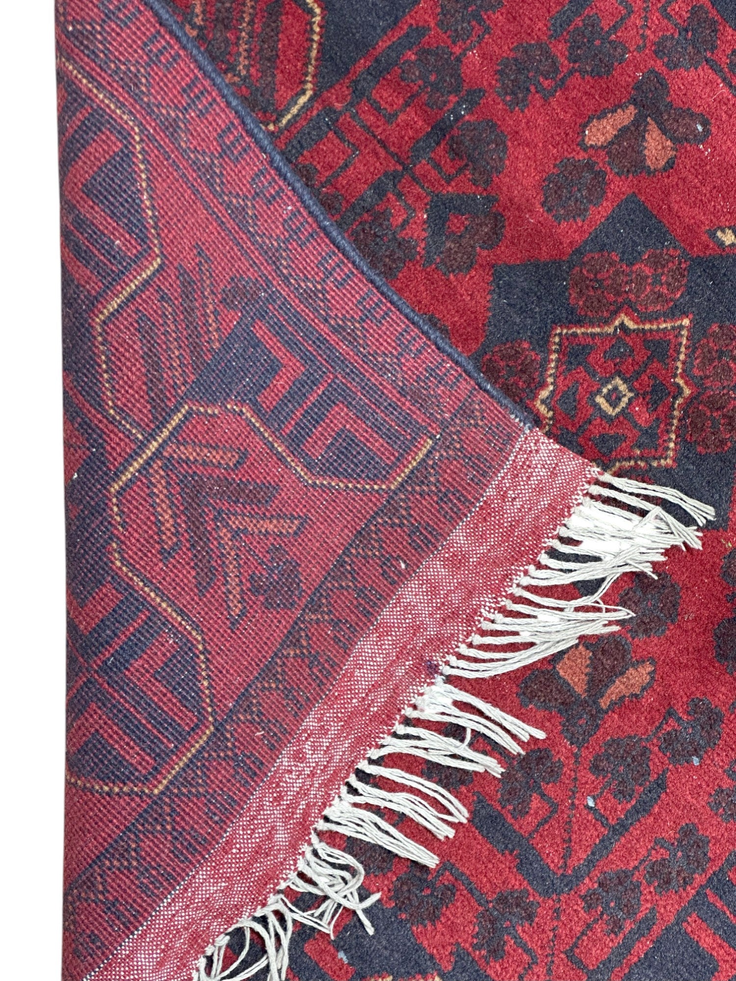 Hand-Knotted Afghani Bukharai Wool Rug Red,Black 2'8" x 6'3"