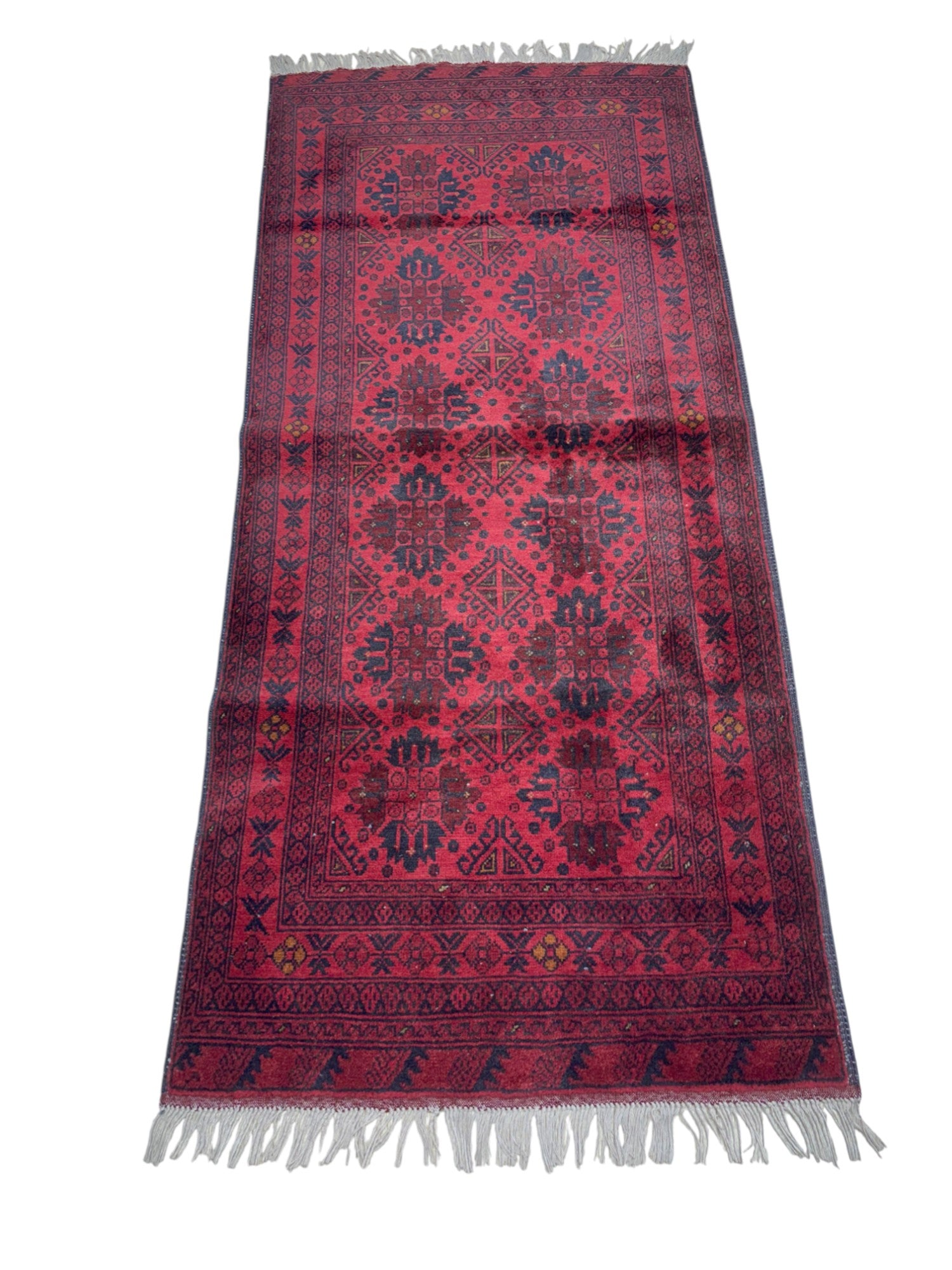 Hand-Knotted Afghani Andkhoie Wool Rug Red,Blue 2'10" x 6'4"