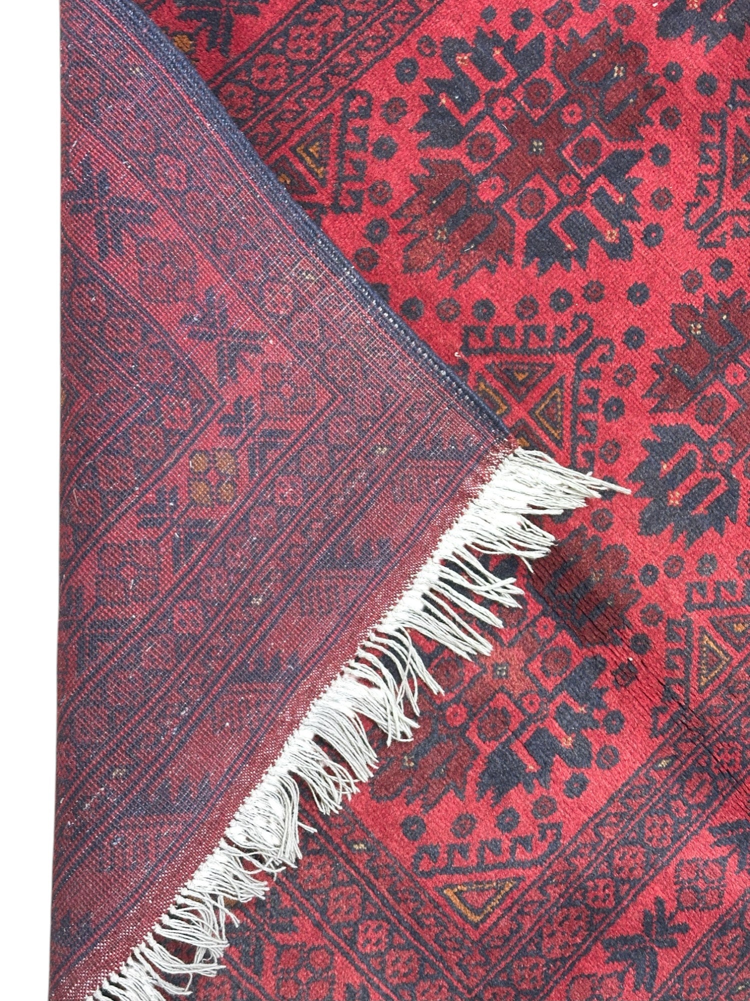 Hand-Knotted Afghani Andkhoie Wool Rug Red,Blue 2'10" x 6'4"