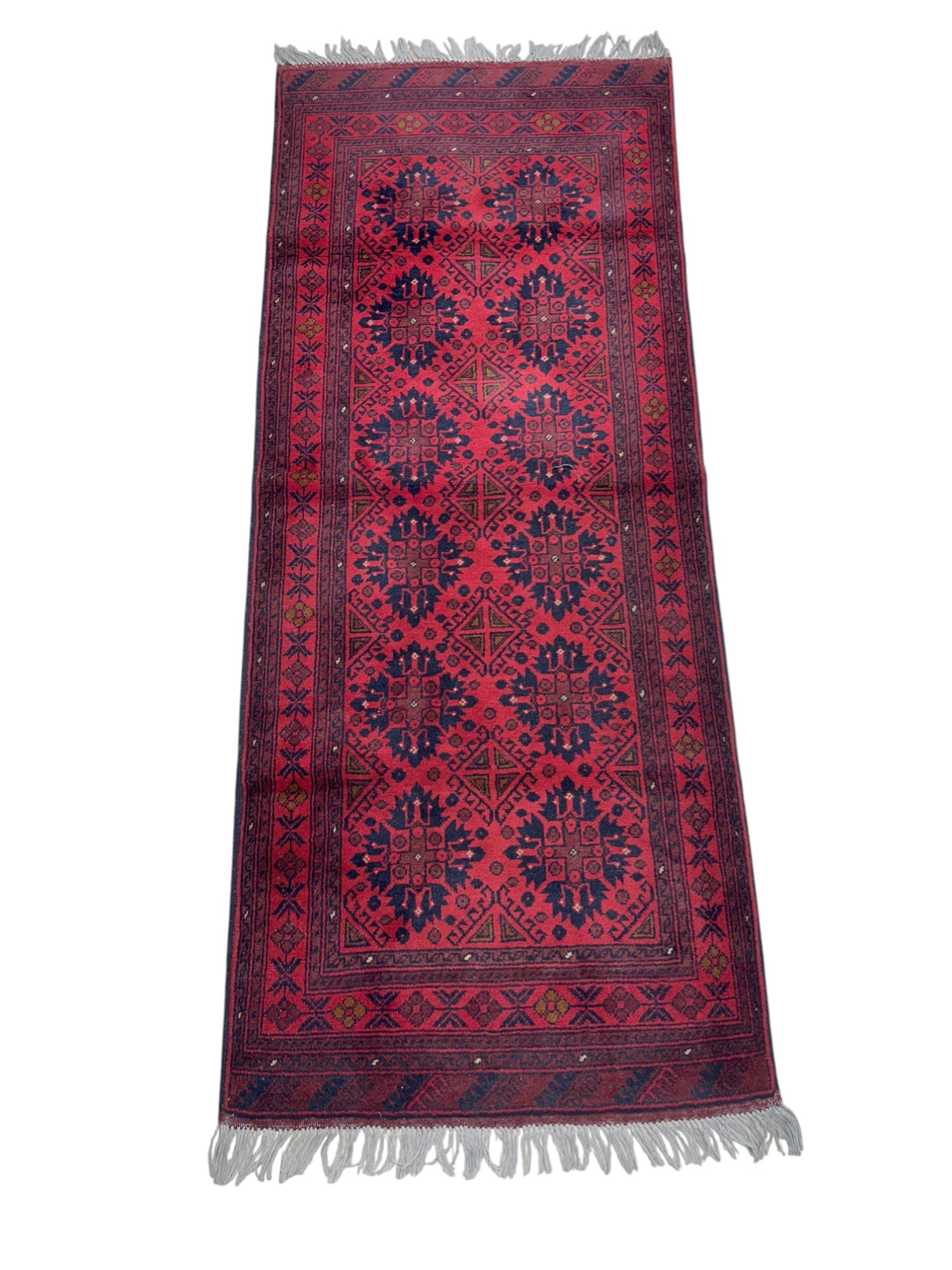 Hand-Knotted Afghani Andkhoie Wool Rug Red,Blue 2'7" x 6'6"