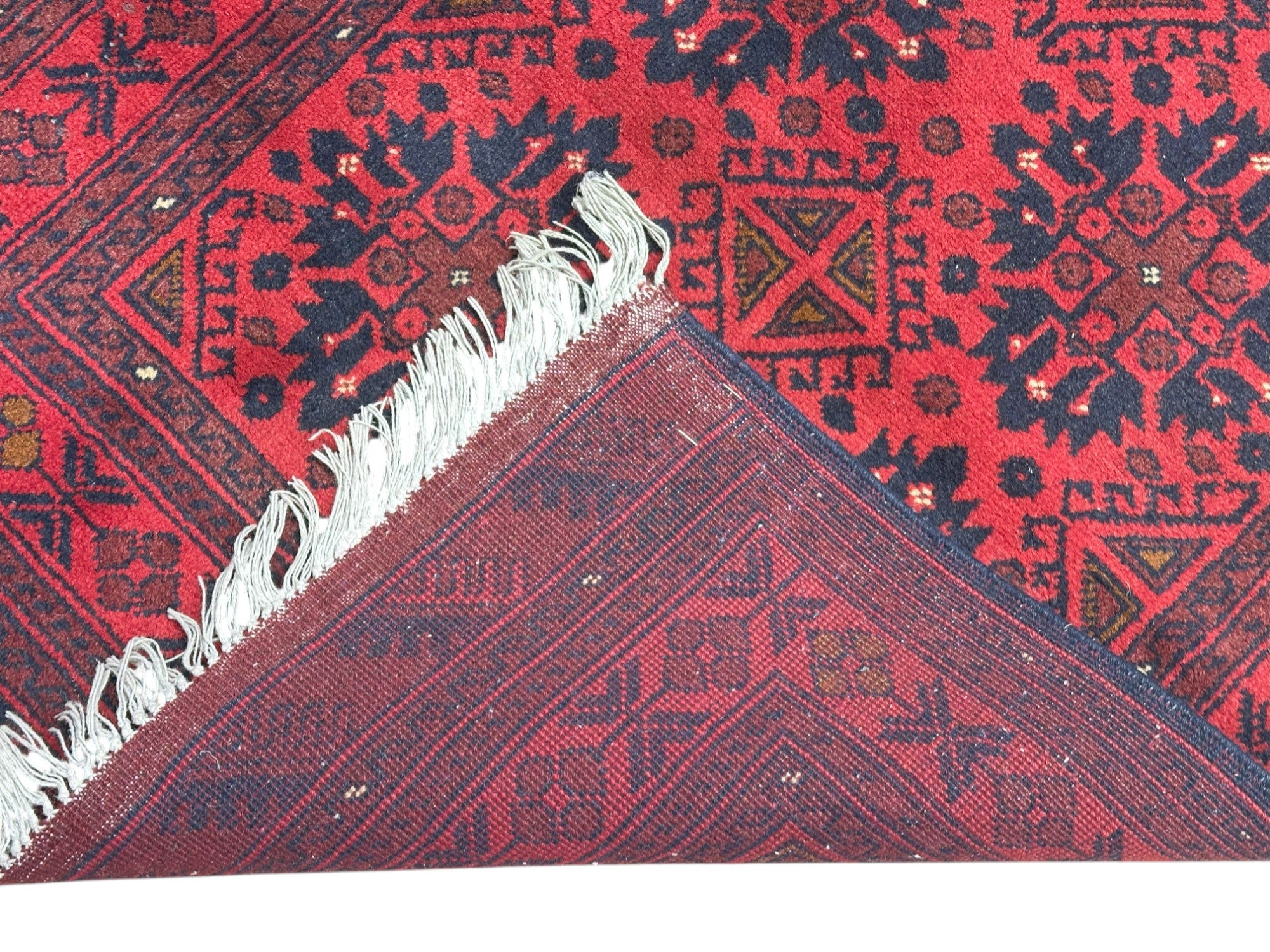 Hand-Knotted Afghani Andkhoie Wool Rug Red,Blue 2'7" x 6'6"