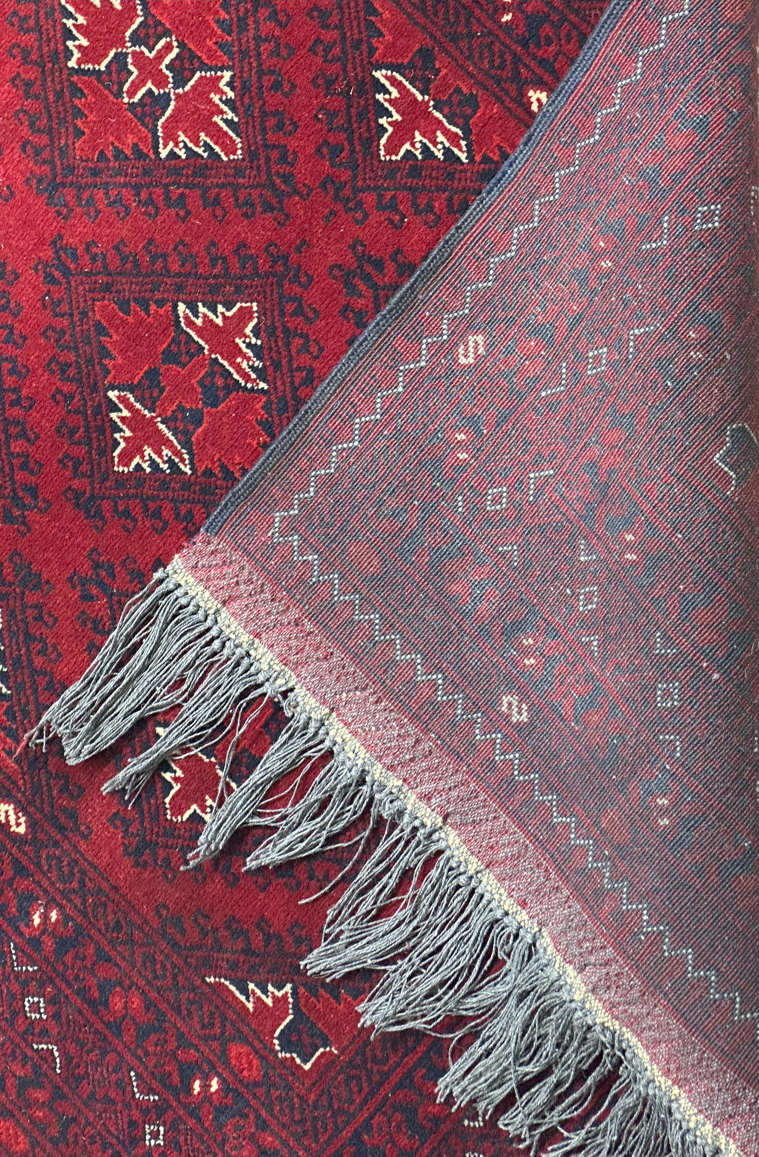 Hand-Knotted Afghani Balsiht Wool Rug Red,Blue 2'11" x 12'2"