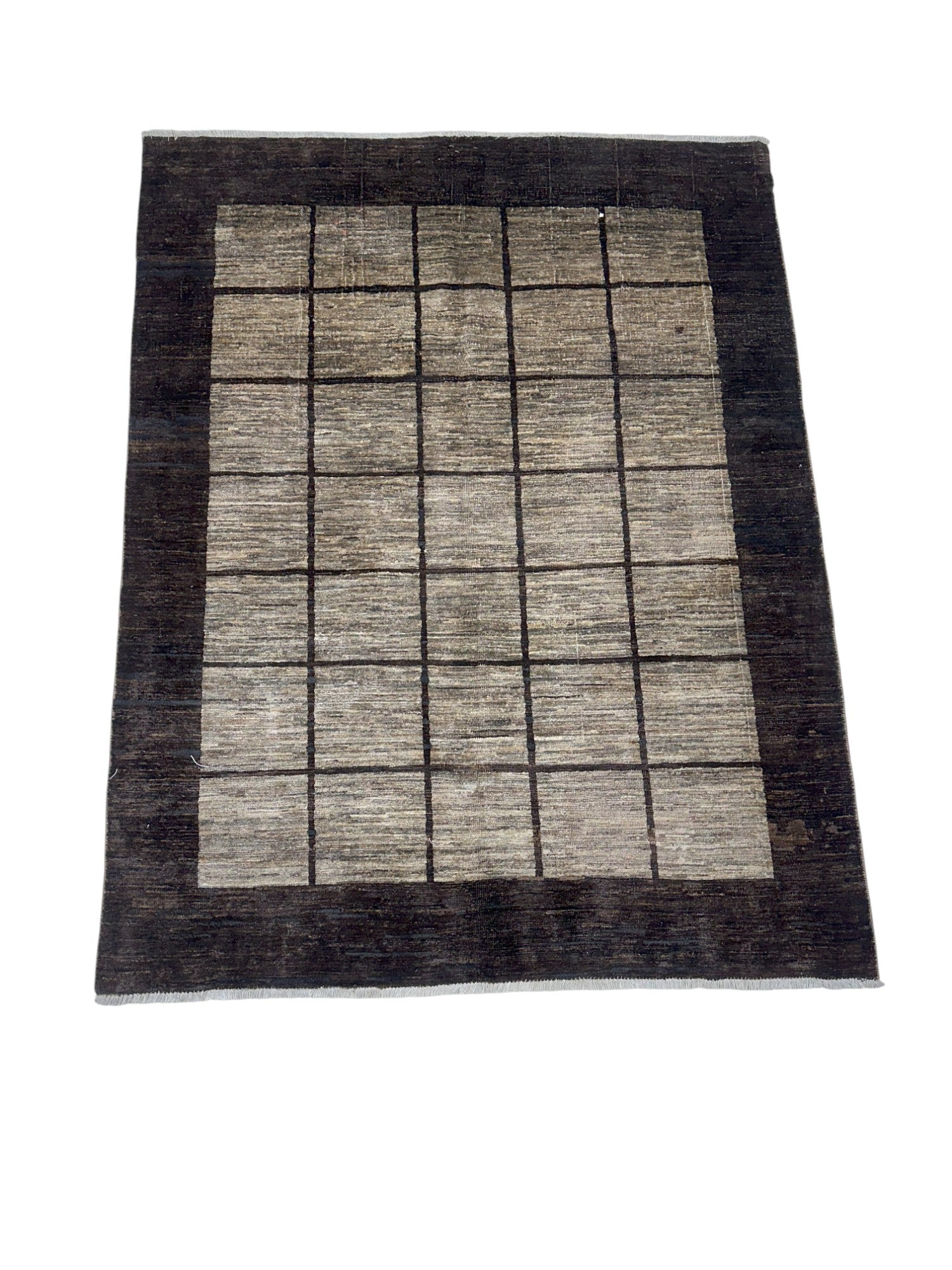 Hand-Knotted Afghani Kashi-yak kash Wool Rug Chocolate 4'7" x 5'10"