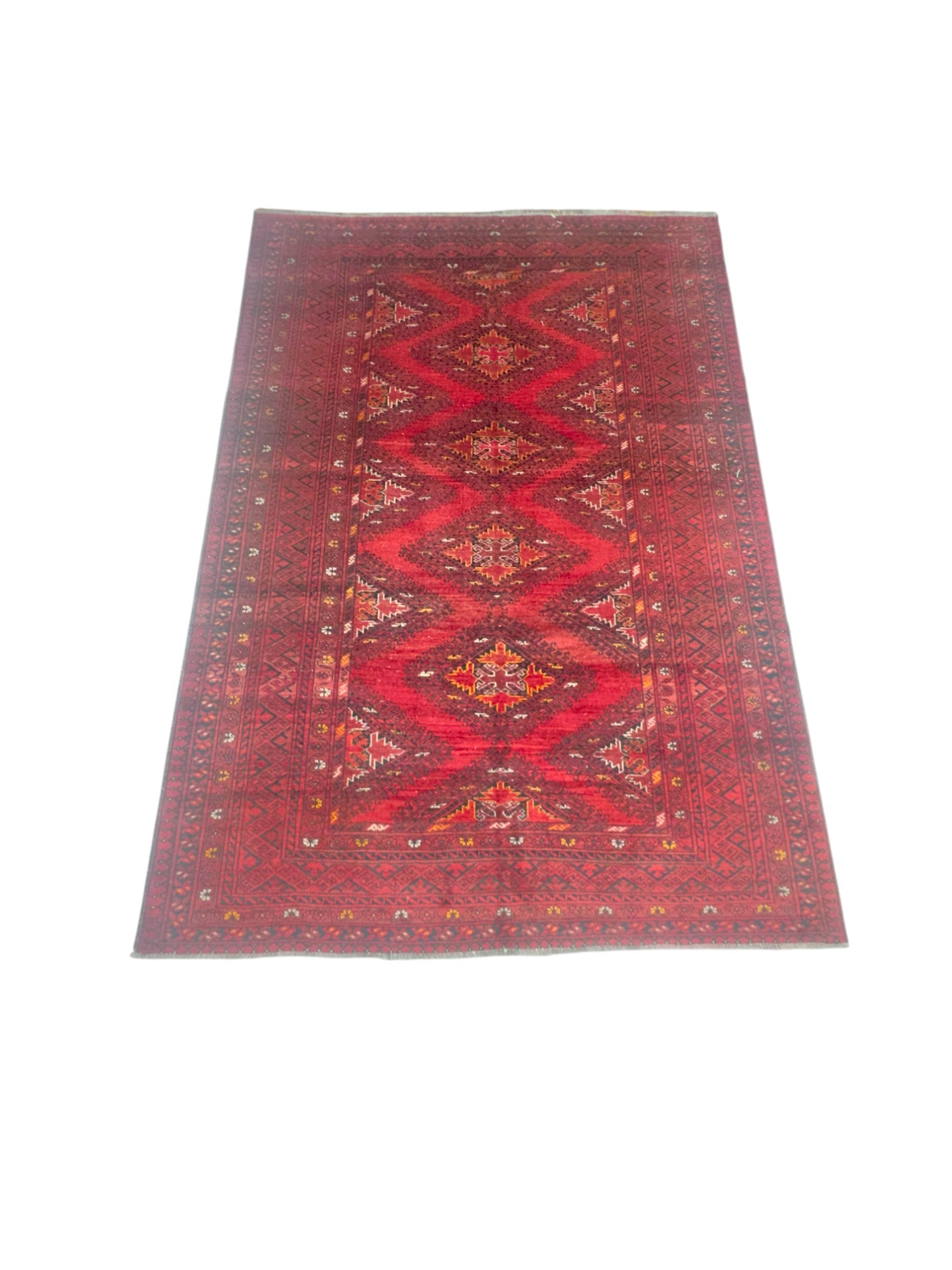 Hand-Knotted Afghani Chenar Wool Rug Red 6'9" x 9'5"