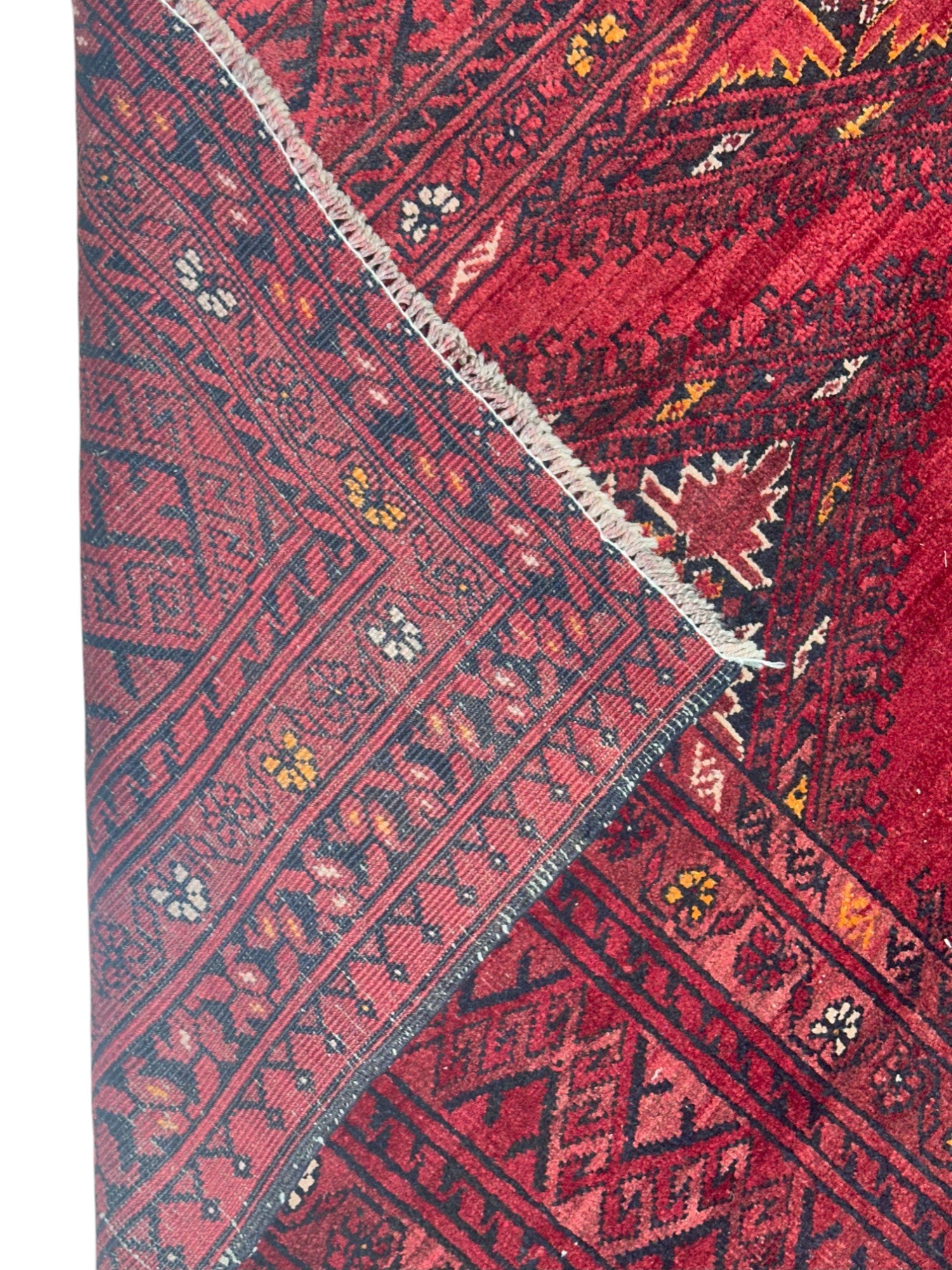 Hand-Knotted Afghani Chenar Wool Rug Red 6'9" x 9'5"