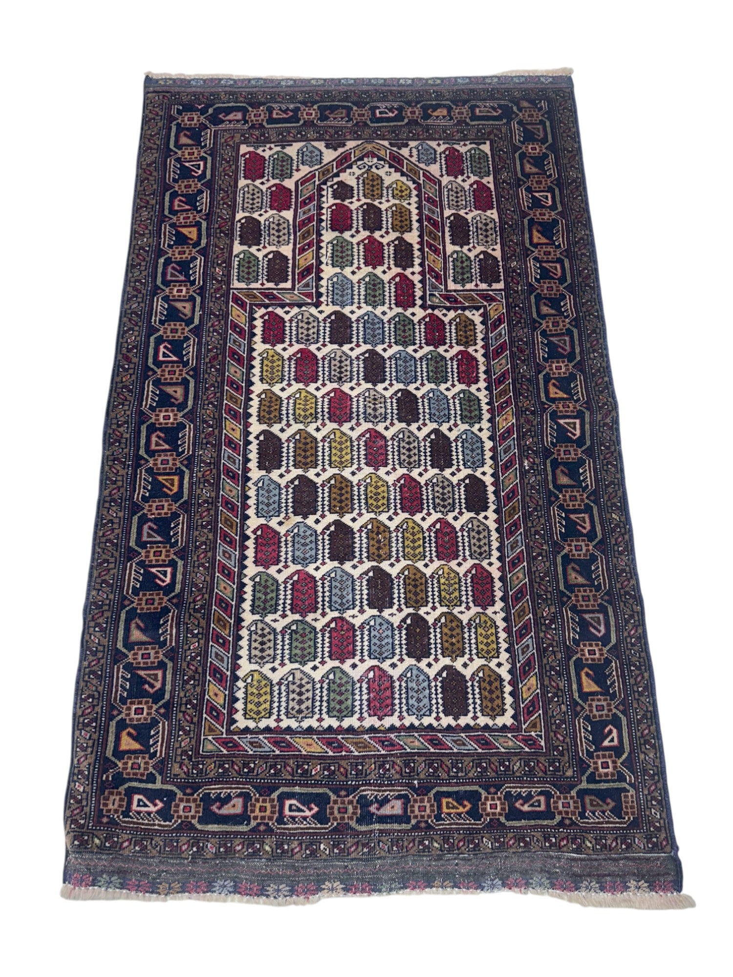 Hand-Knotted Afghani Pr rug Wool Rug Cream,Blue,Red 2'10" x 4'8"