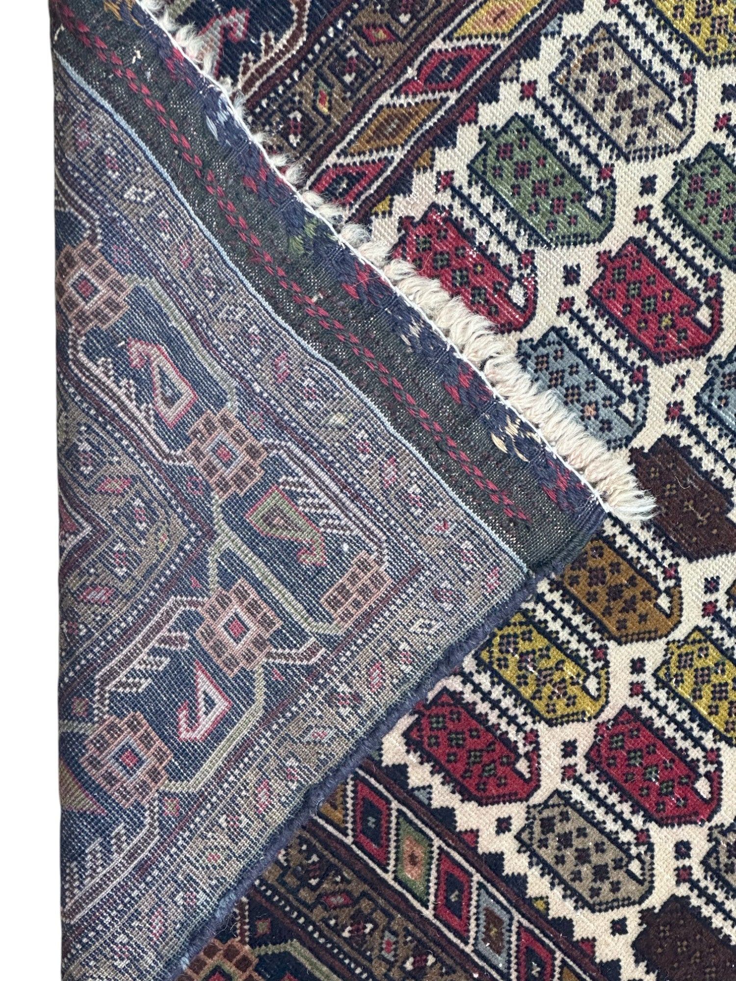 Hand-Knotted Afghani Pr rug Wool Rug Cream,Blue,Red 2'10" x 4'8"