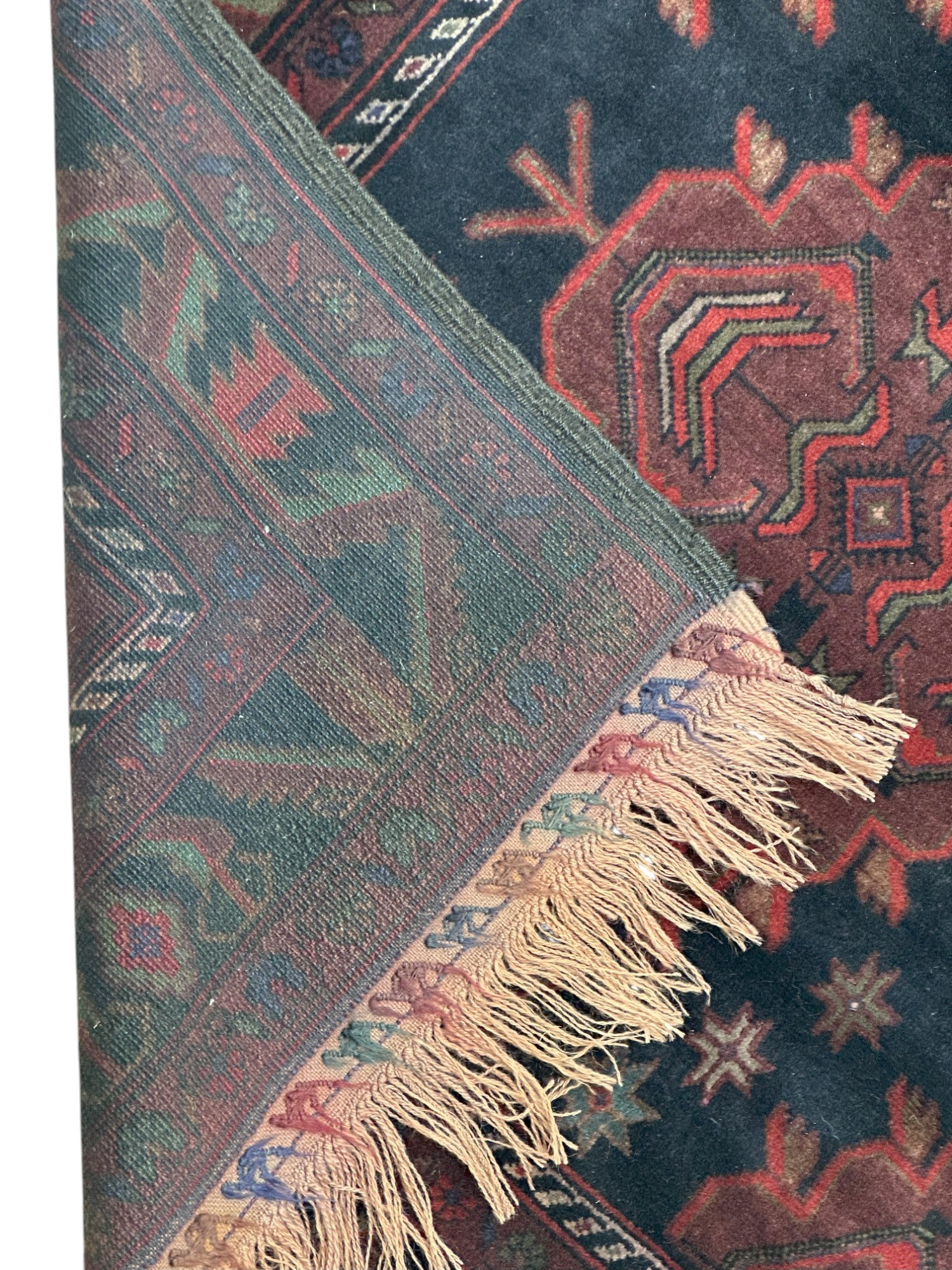 Hand-Knotted Afghani Patnos Wool Rug Red,Dark Blue 3'3" x 5'5"