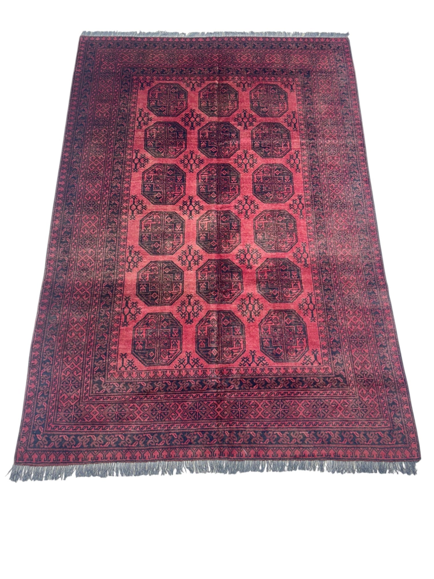 Hand-Knotted Afghani Fil pai Wool Rug Red,Black 6'6" x 9'5"