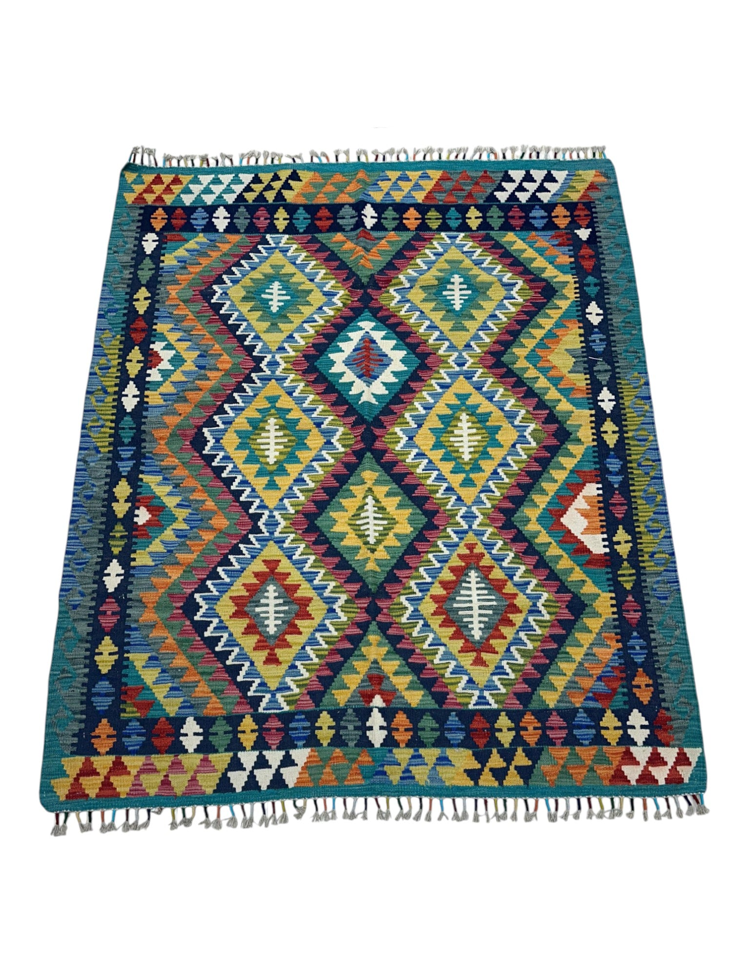 Hand-Woven Afghani Kilim Wool Rug 3'4" x 9'7"