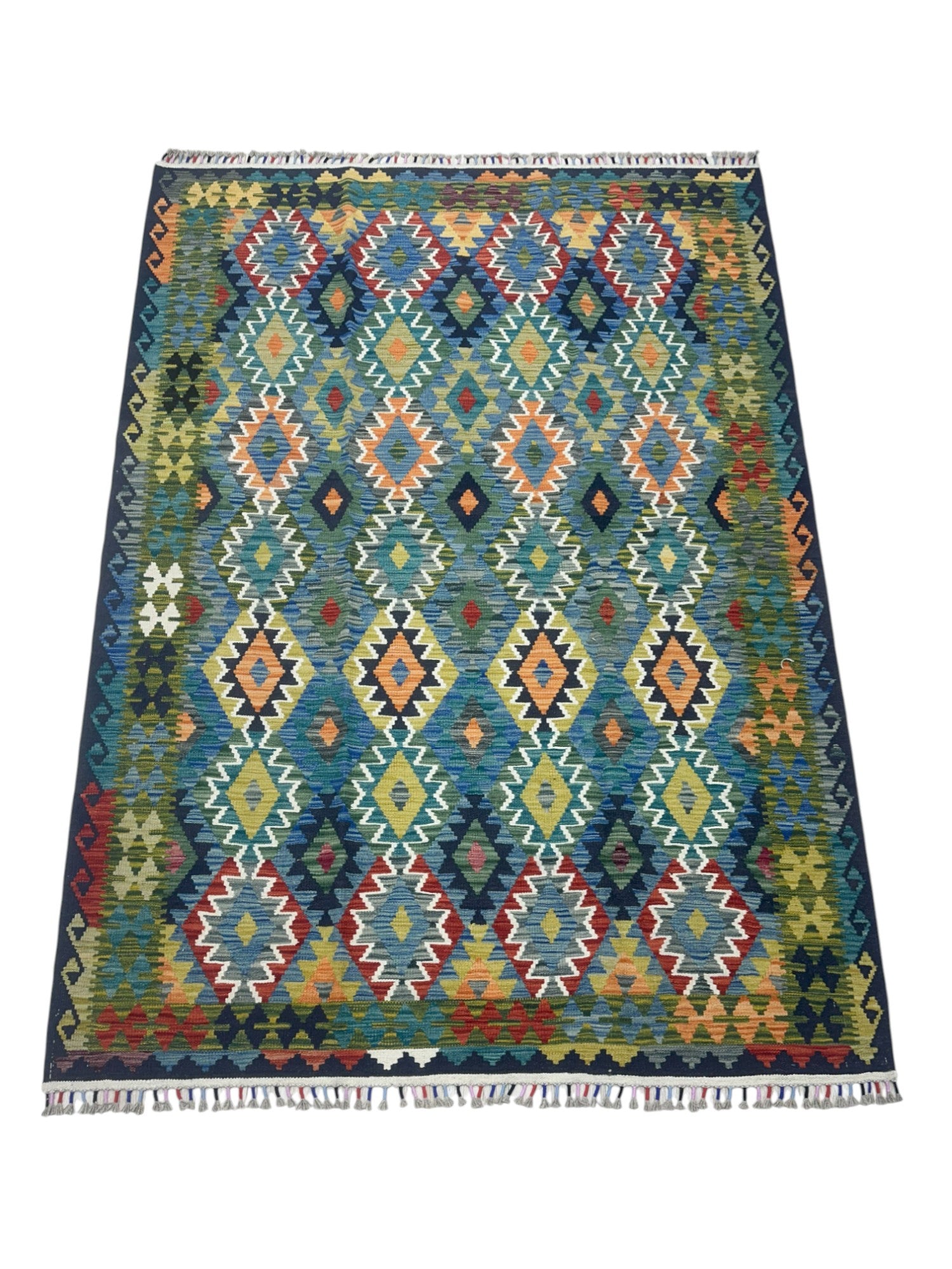 Hand-Woven Afghani Kilim Wool Rug 5’10” x 8’