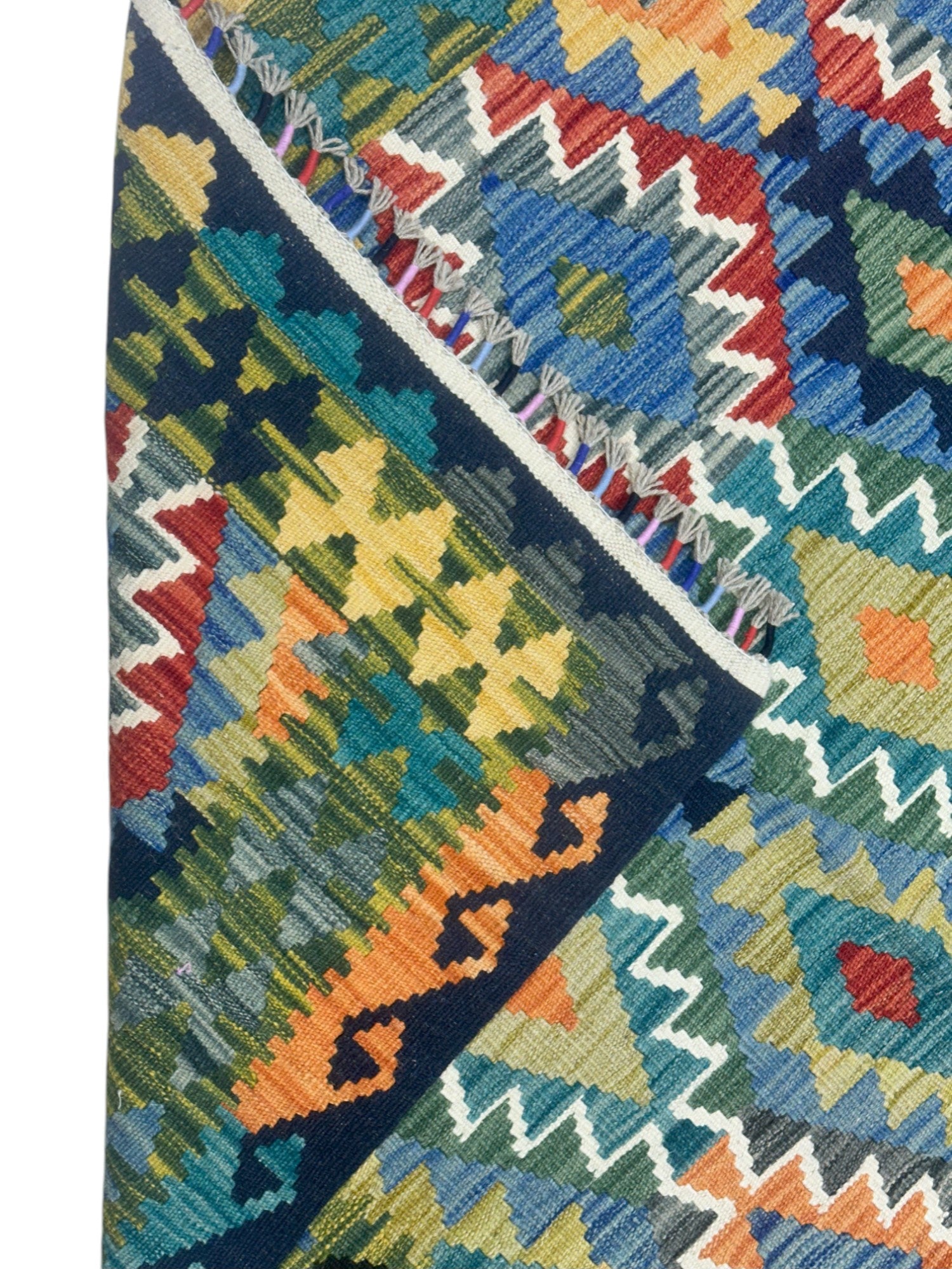 Hand-Woven Afghani Kilim Wool Rug 5’10” x 8’