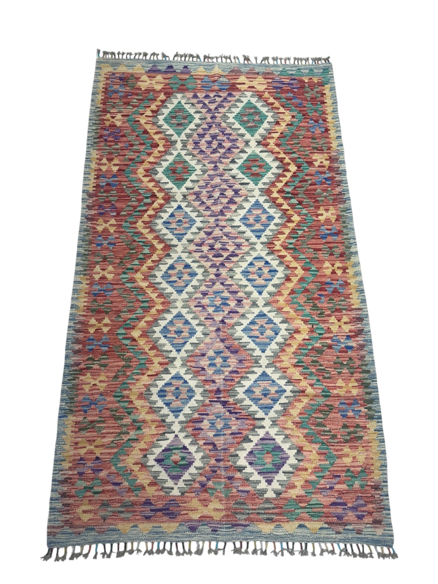 Hand-Woven Afghani Kilim Wool Rug 4’ x 7’1”