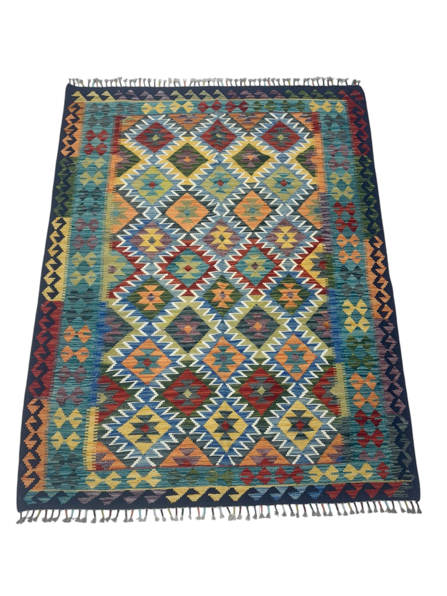 Hand-Woven Afghani Kilim Wool Rug 5'1" x 6'8"