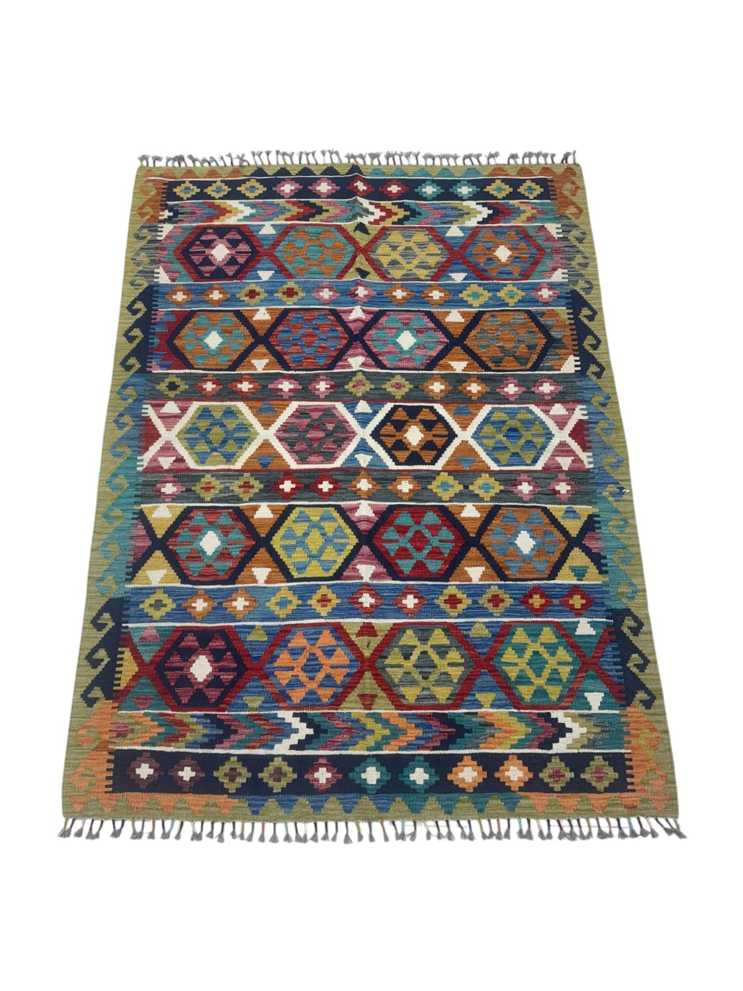 Hand-Woven Afghani Kilim Wool Rug 5'9" x 8'2"