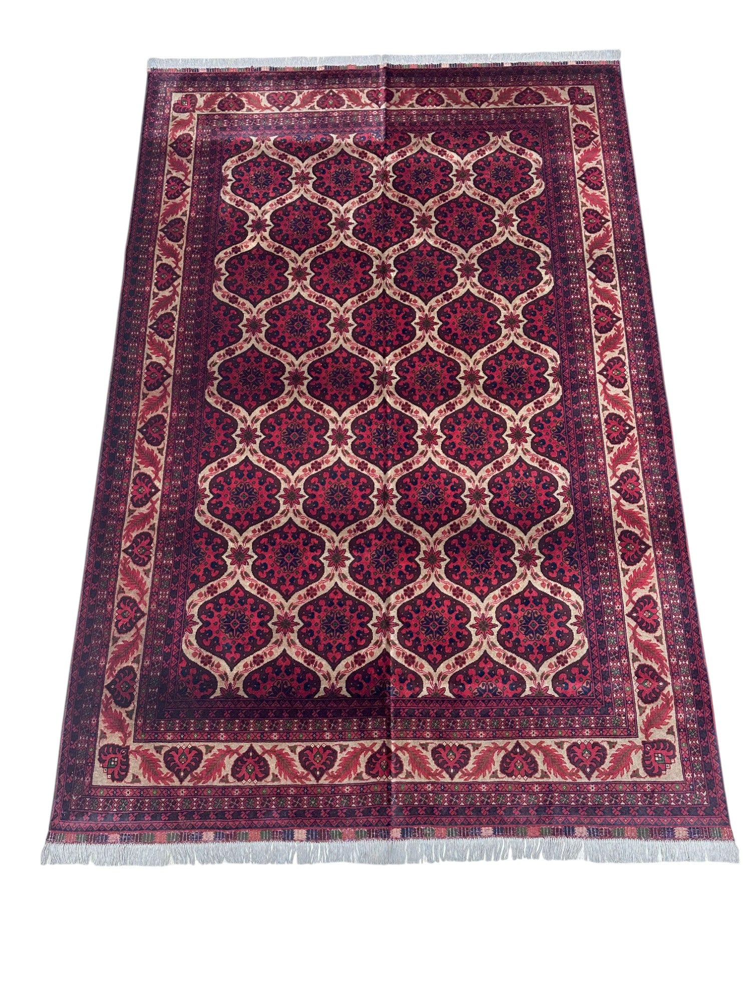 Hand-Knotted Afghani Heart Shape Wool Rug – 6’6″ x 9’5″
