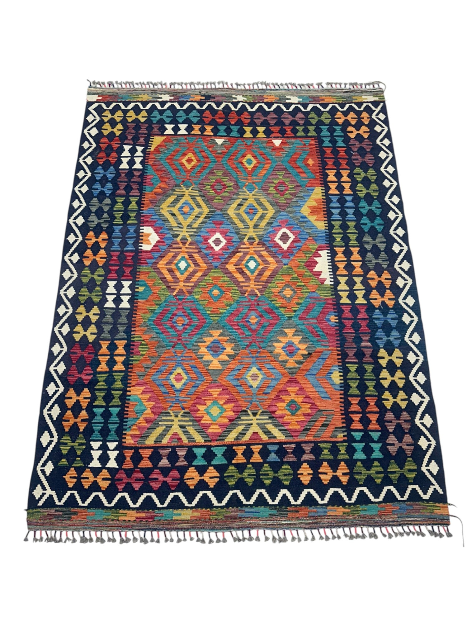 Hand-Woven Afghani Kilim Wool Rug 5’11" x 8’
