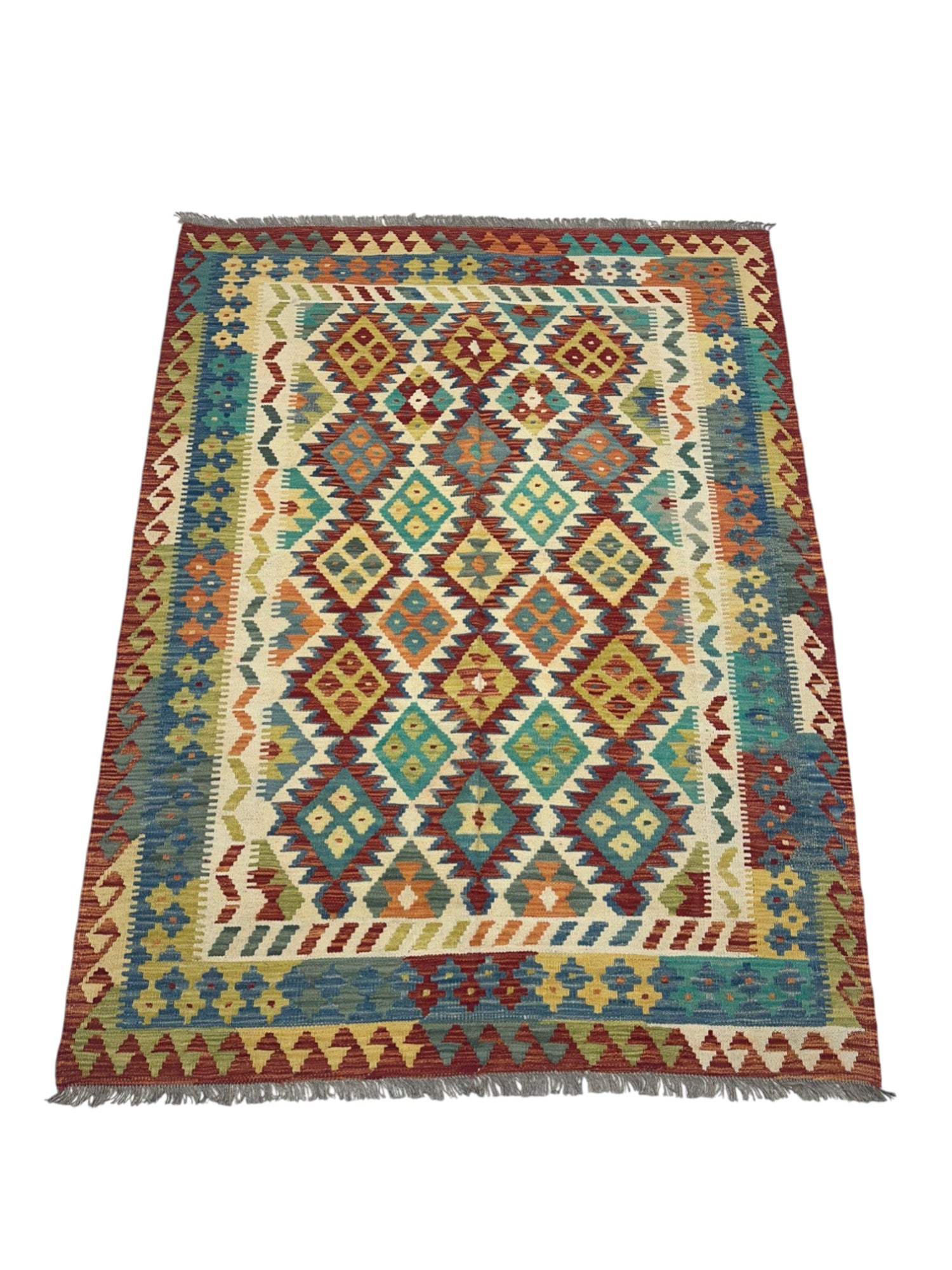 Hand-Woven Afghani Kilim Wool Rug 4'11" x 6'7"