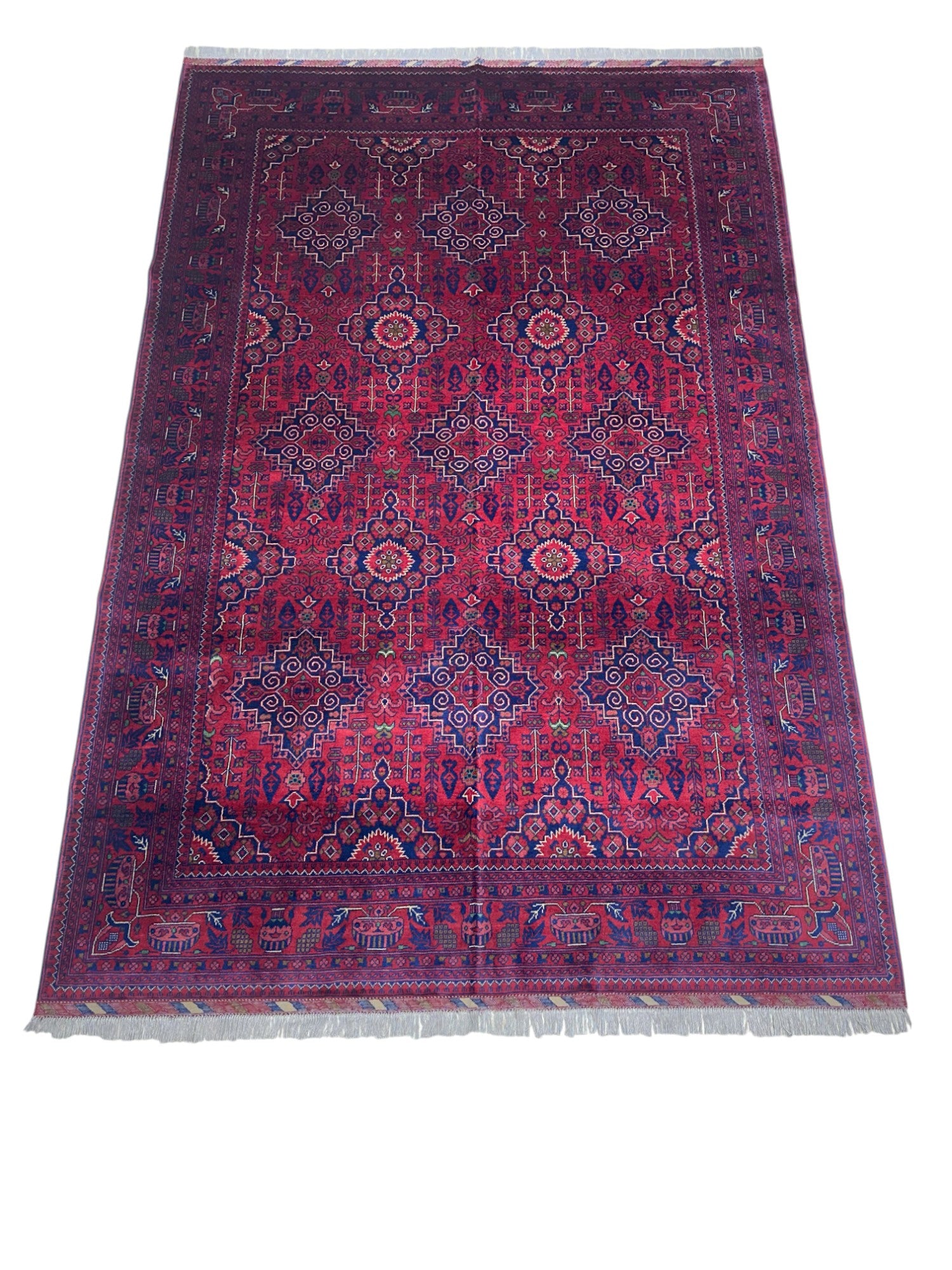 Hand-Knotted Afghani Zerkhaki Wool Rug – 6’7″ x 9’8″