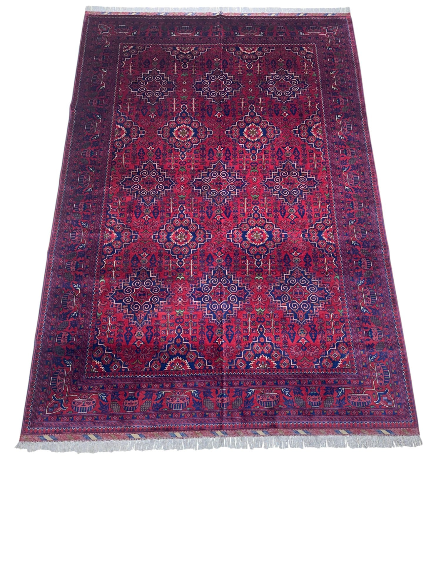 Hand-Knotted Afghani Zerkhaki Wool Rug – 6’7″ x 9’8″