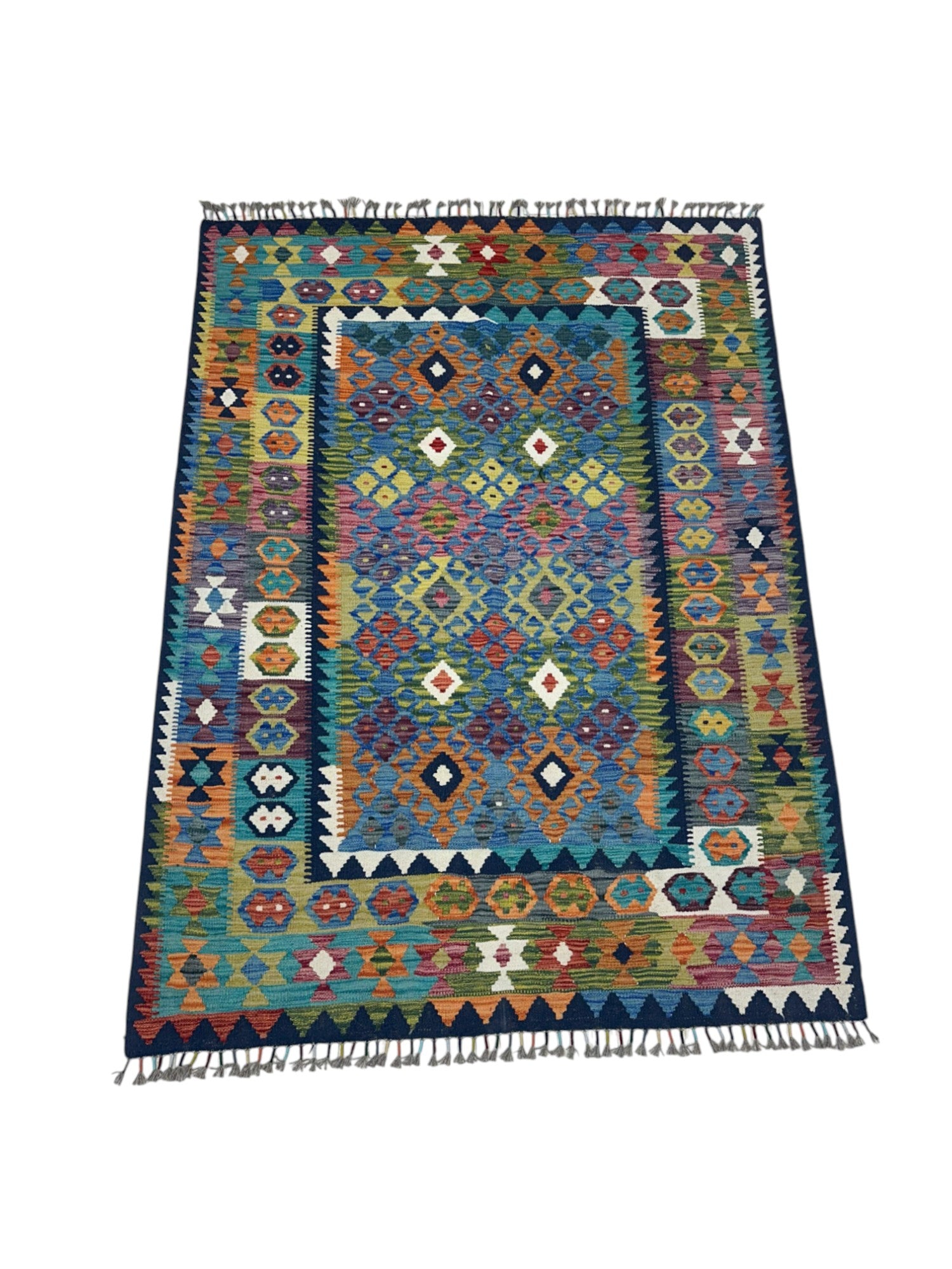Hand-Woven Afghani Kilim Wool Rug 5'1" x 6'7"