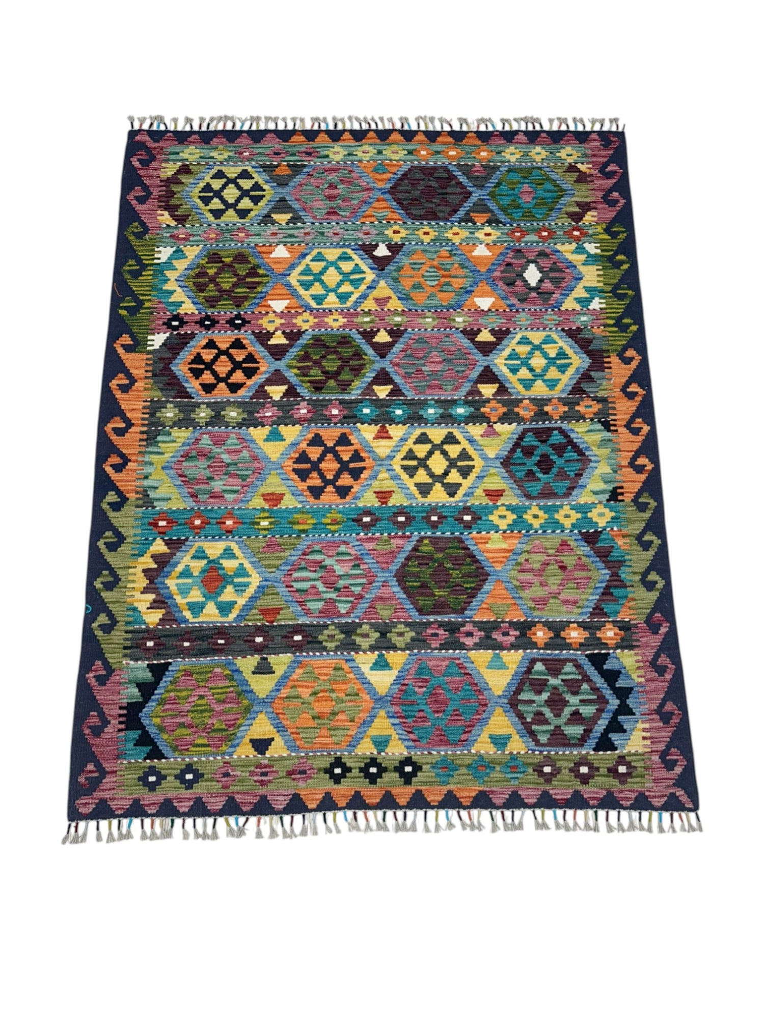 Hand-Woven Afghani Kilim Wool Rug 4'11" x 6'7"